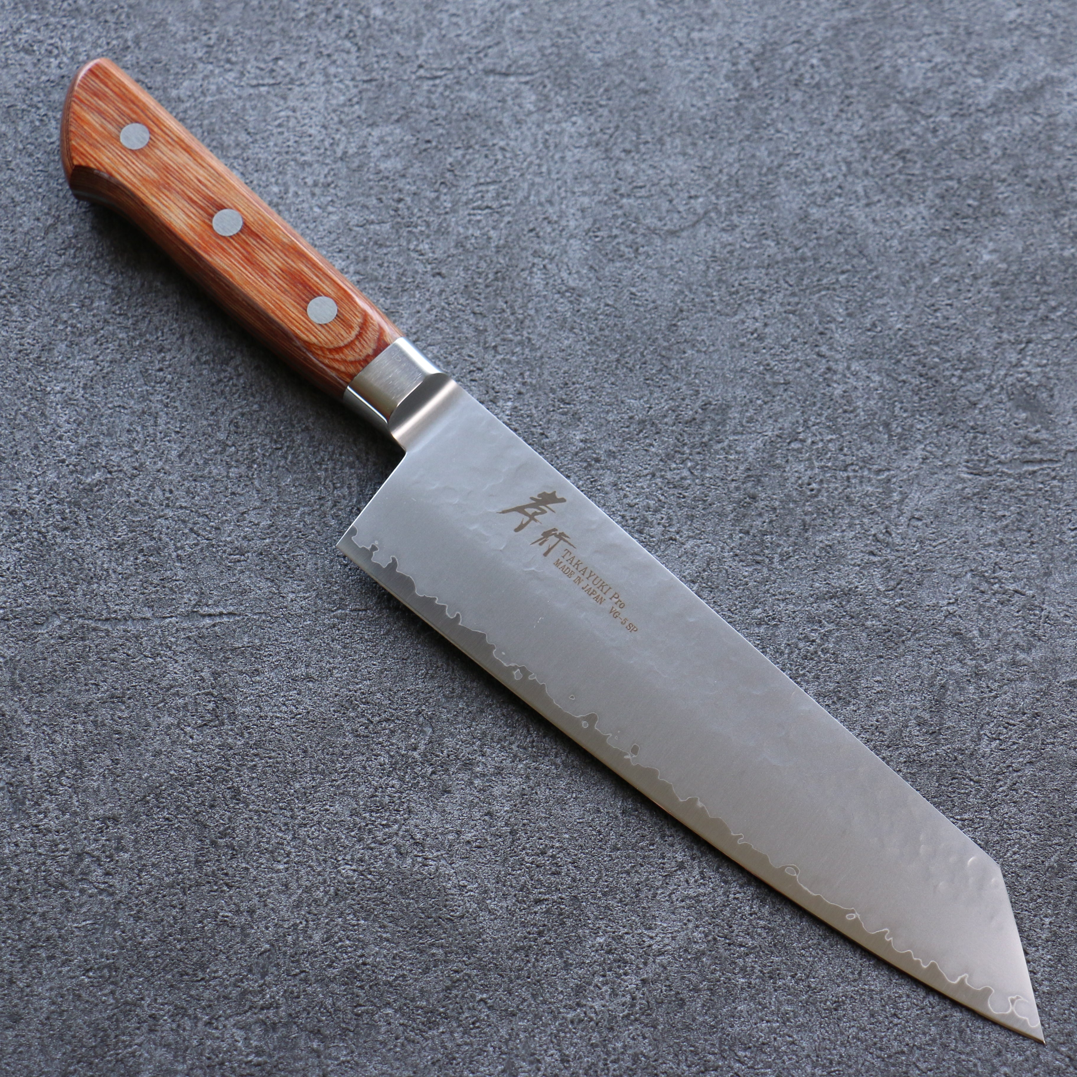 Sakai Takayuki VG5 Hammered Kiritsuke Gyuto 190mm Brown Pakka wood Handle - Japanny - Best Japanese Knife