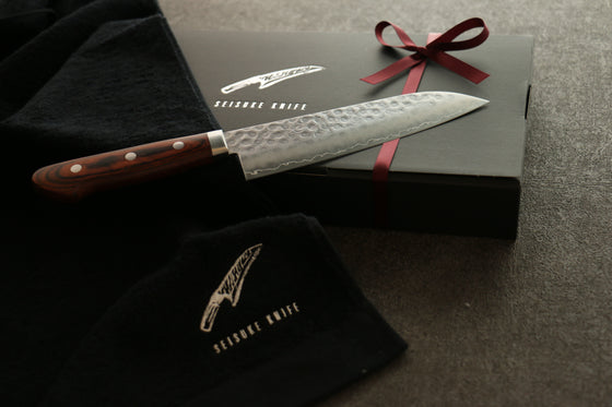 Seisuke Swedish Steel Santoku Mahogany Handle&Black Towel Gift set - Japanny - Best Japanese Knife