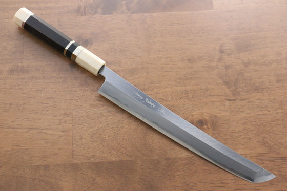 Jikko Shiko Blue Steel Sakimaru Yanagiba  240mm Ebony with Double Ring Handle - Japanny - Best Japanese Knife