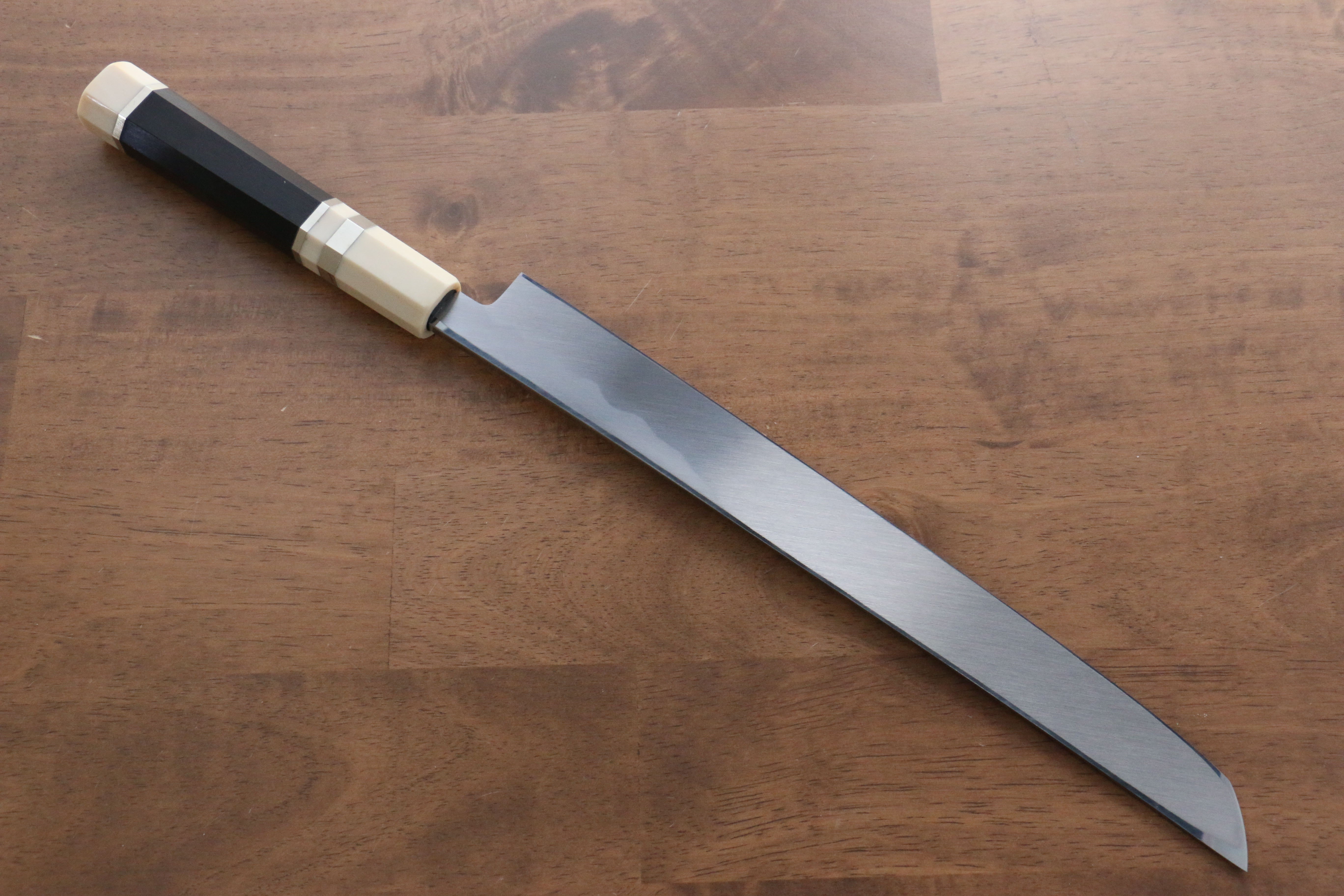 Jikko Shiko Blue Steel Sakimaru Yanagiba  300mm Ebony with Double Ring Handle - Japanny - Best Japanese Knife