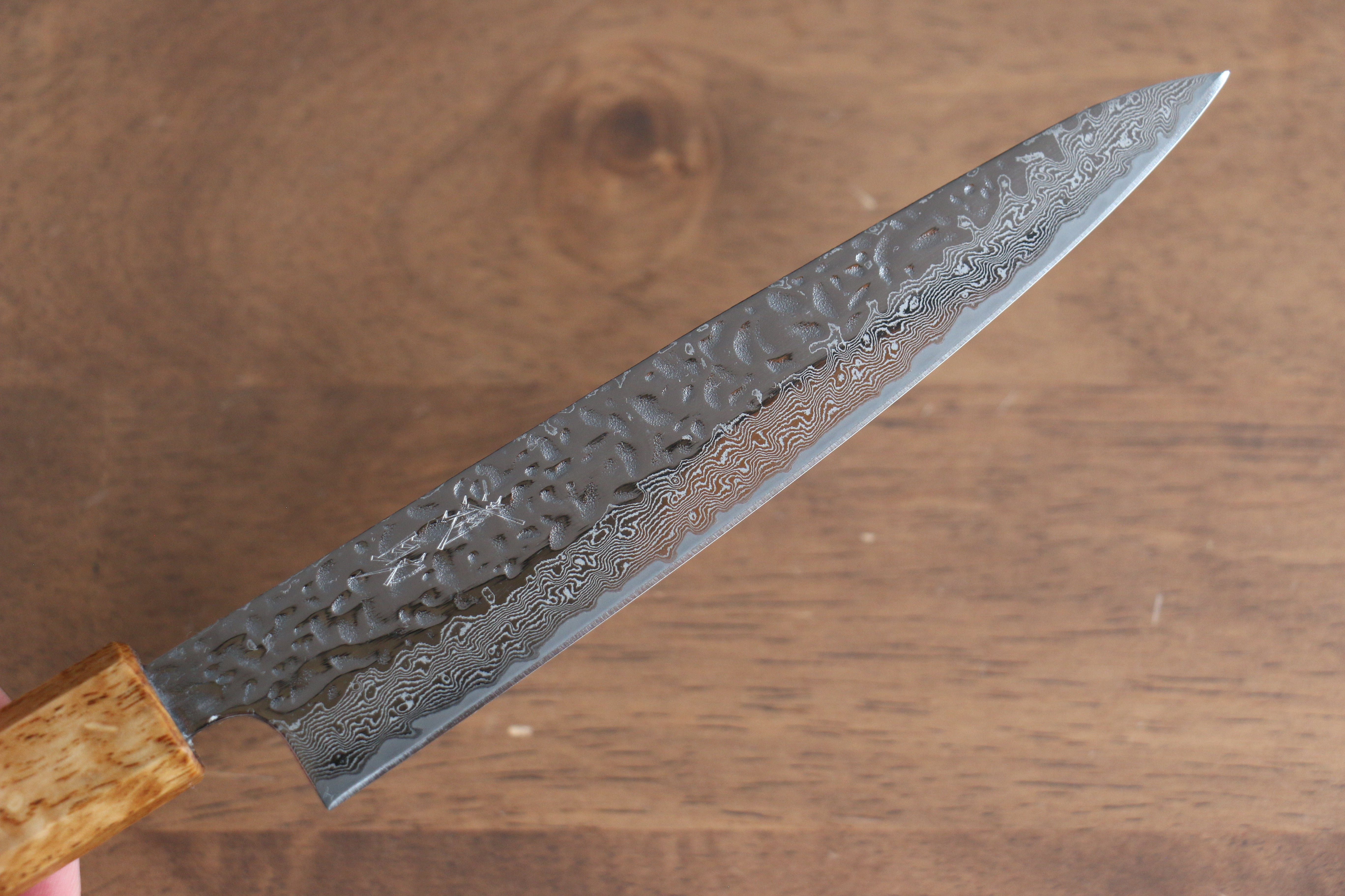 Seisuke Tsukikage AUS10 Migaki Finished Hammered Damascus Petty-Utility 150mm Oak Handle - Japanny - Best Japanese Knife