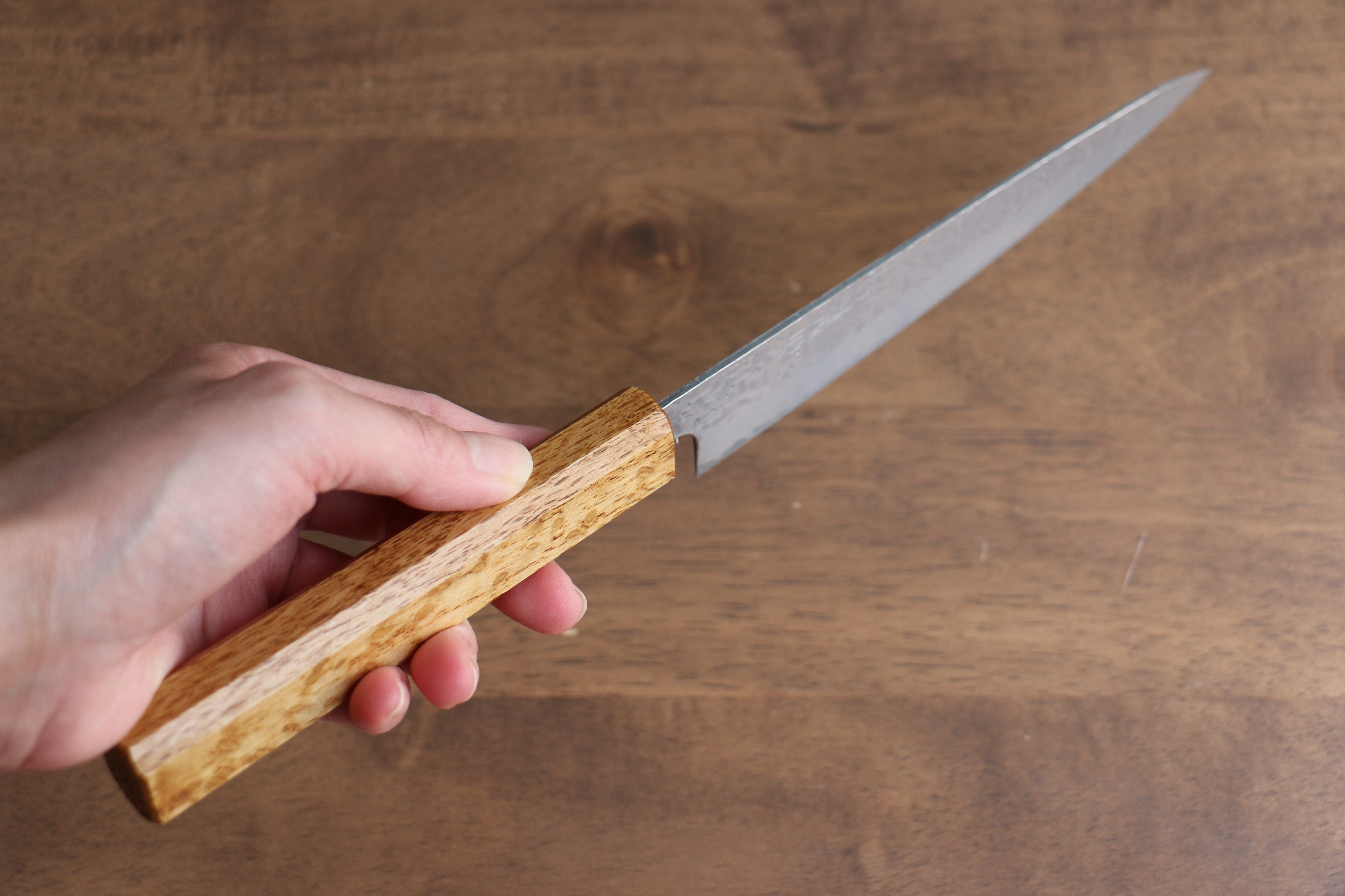 Seisuke Tsukikage AUS10 Migaki Finished Hammered Damascus Petty-Utility 150mm Oak Handle - Japanny - Best Japanese Knife