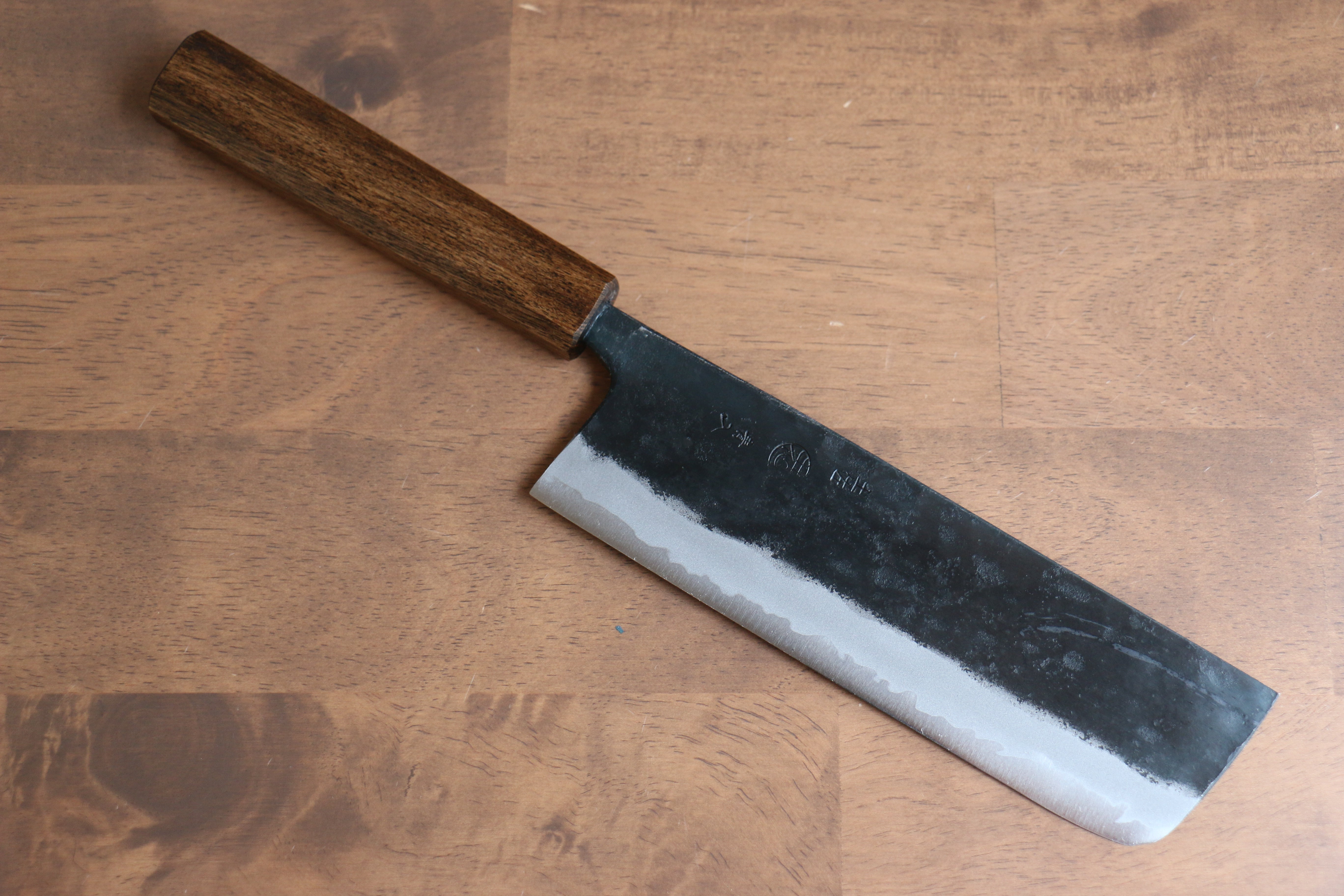 Kyohei Shindo Blue Steel Black Finished Nakiri 165mm Live oak Lacquered Handle - Japanny - Best Japanese Knife