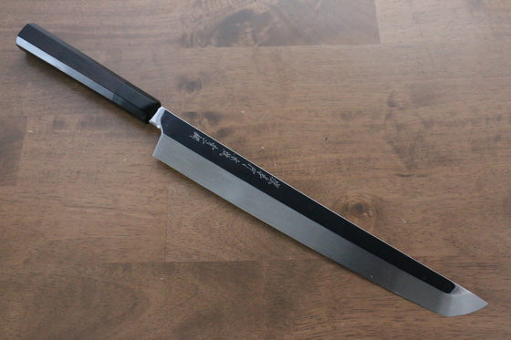 Sakai Takayuki Genbu Blue Steel No.2 Honyaki Mirrored Finish Sakimaru Yanagiba 300mm Ebony Wood Handle with Sheath - Japanny - Best Japanese Knife