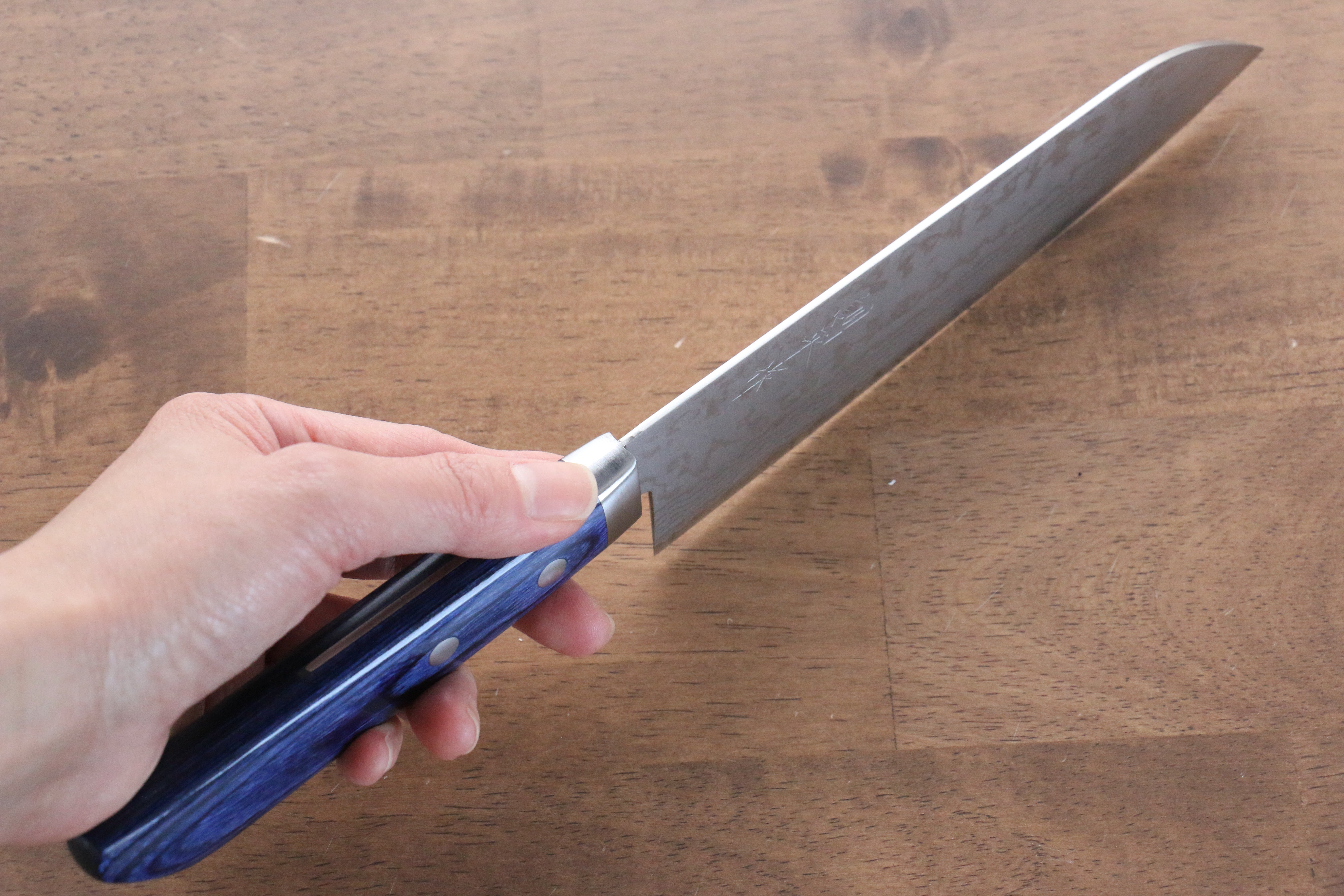 Kunihira Sairyu VG10 Damascus Santoku 170mm Blue Pakka wood Handle - Japanny - Best Japanese Knife