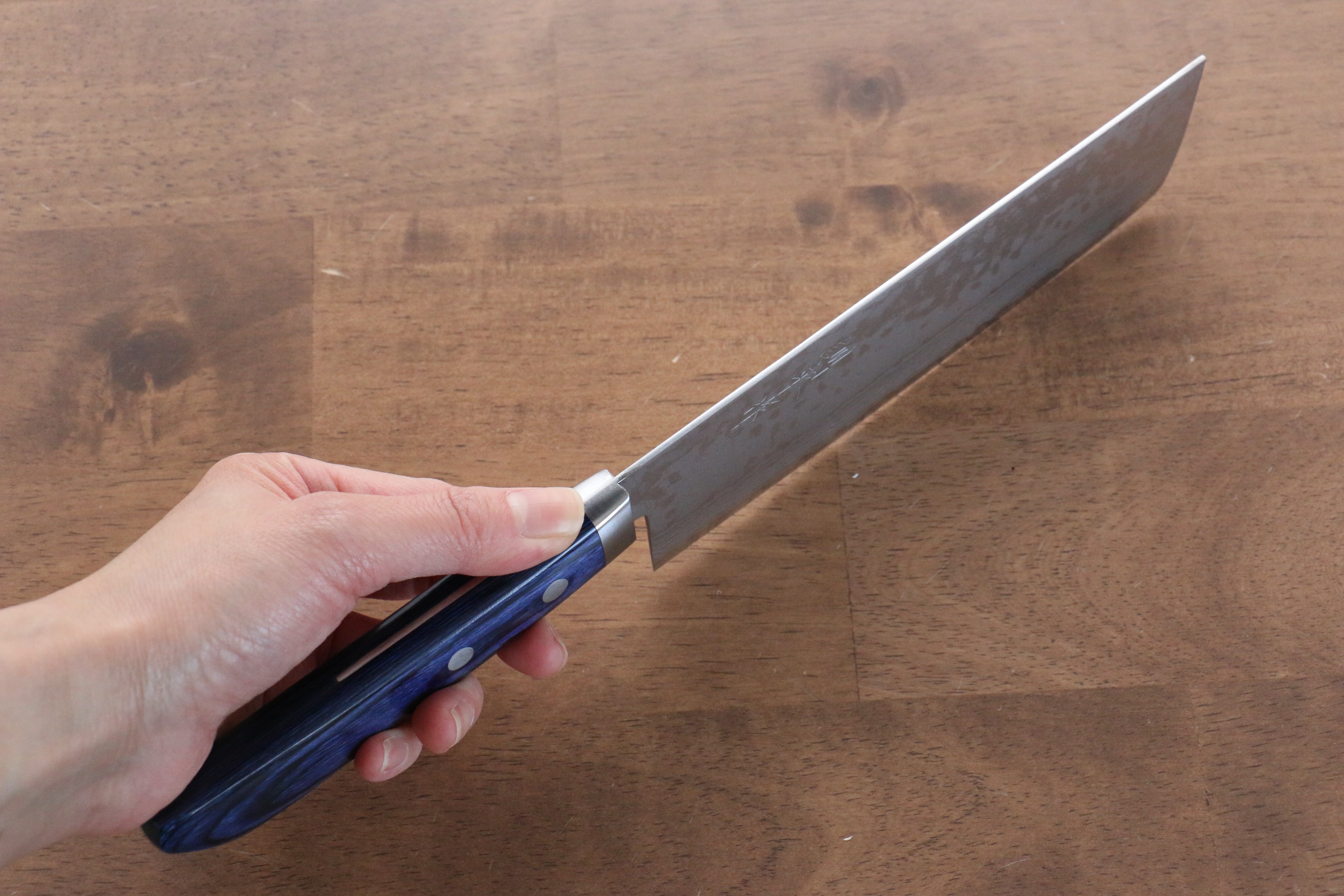 Kunihira Sairyu VG10 Damascus Nakiri 165mm Blue Pakka wood Handle - Japanny - Best Japanese Knife