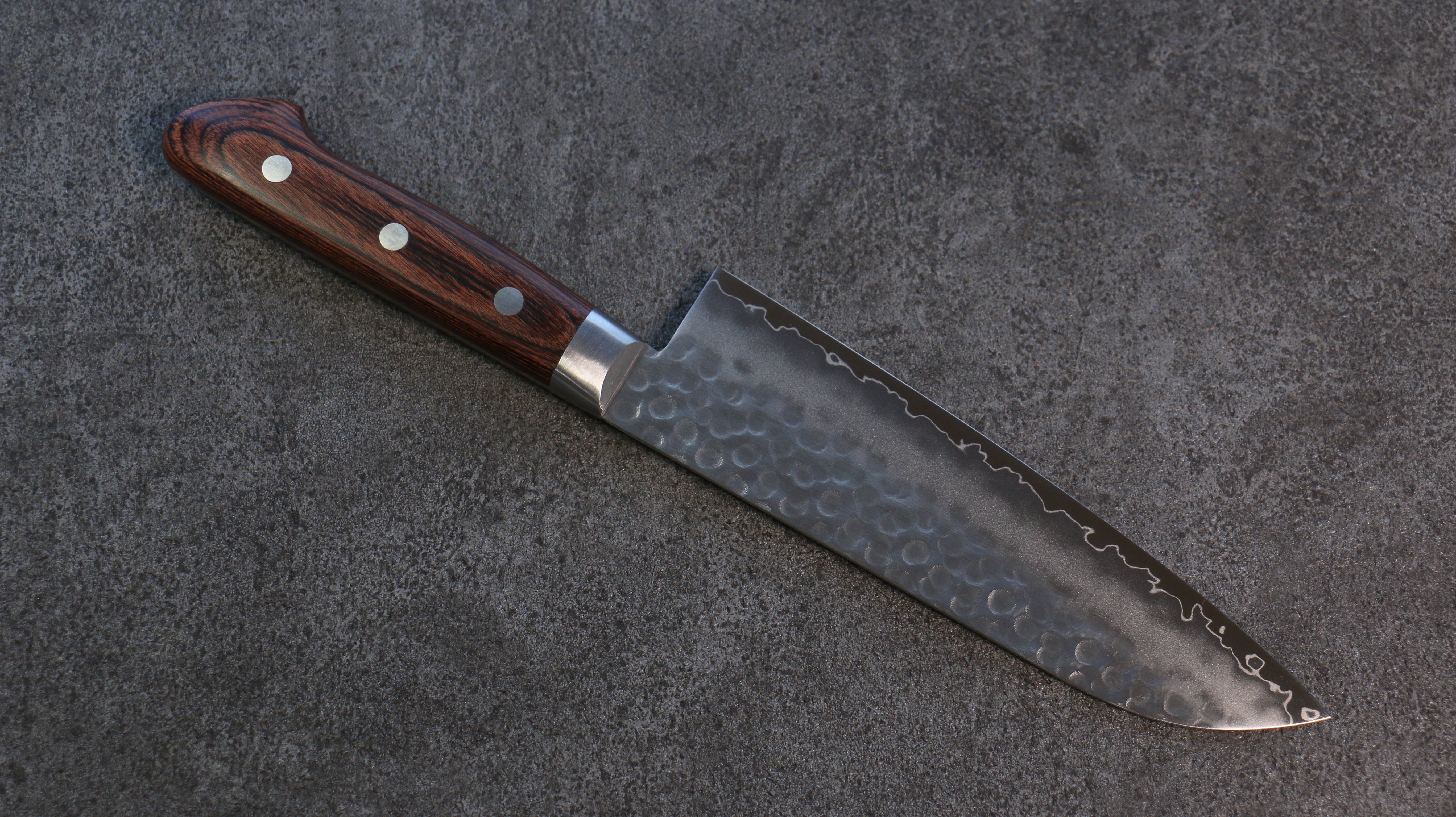 Seisuke Swedish Steel-stn Hammered Santoku 165mm Mahogany Handle - Japanny - Best Japanese Knife