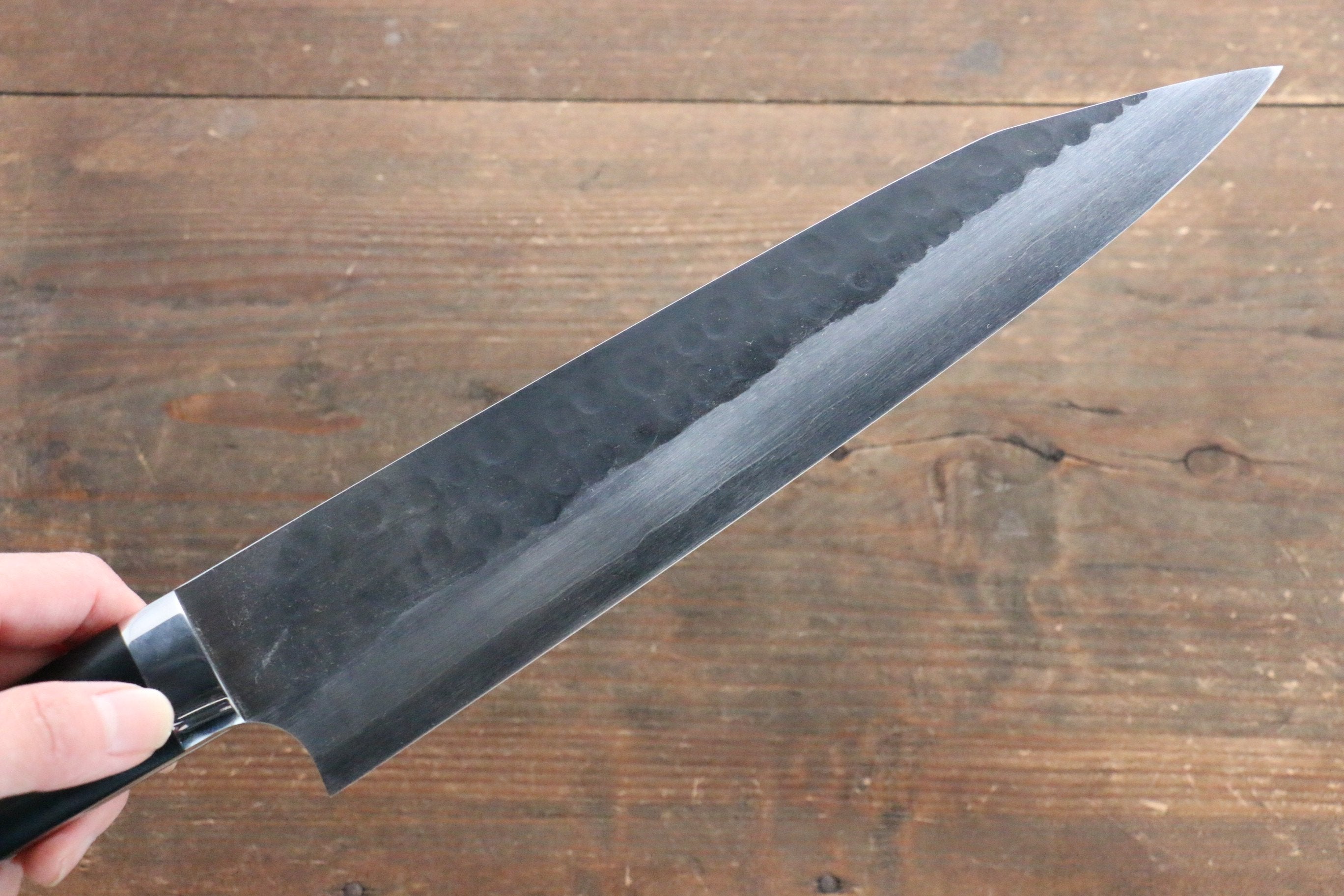 Shungo Ogata Blue Super Hammered Black Finished Gyuto 240mm Black Micarta Handle - Japanny - Best Japanese Knife