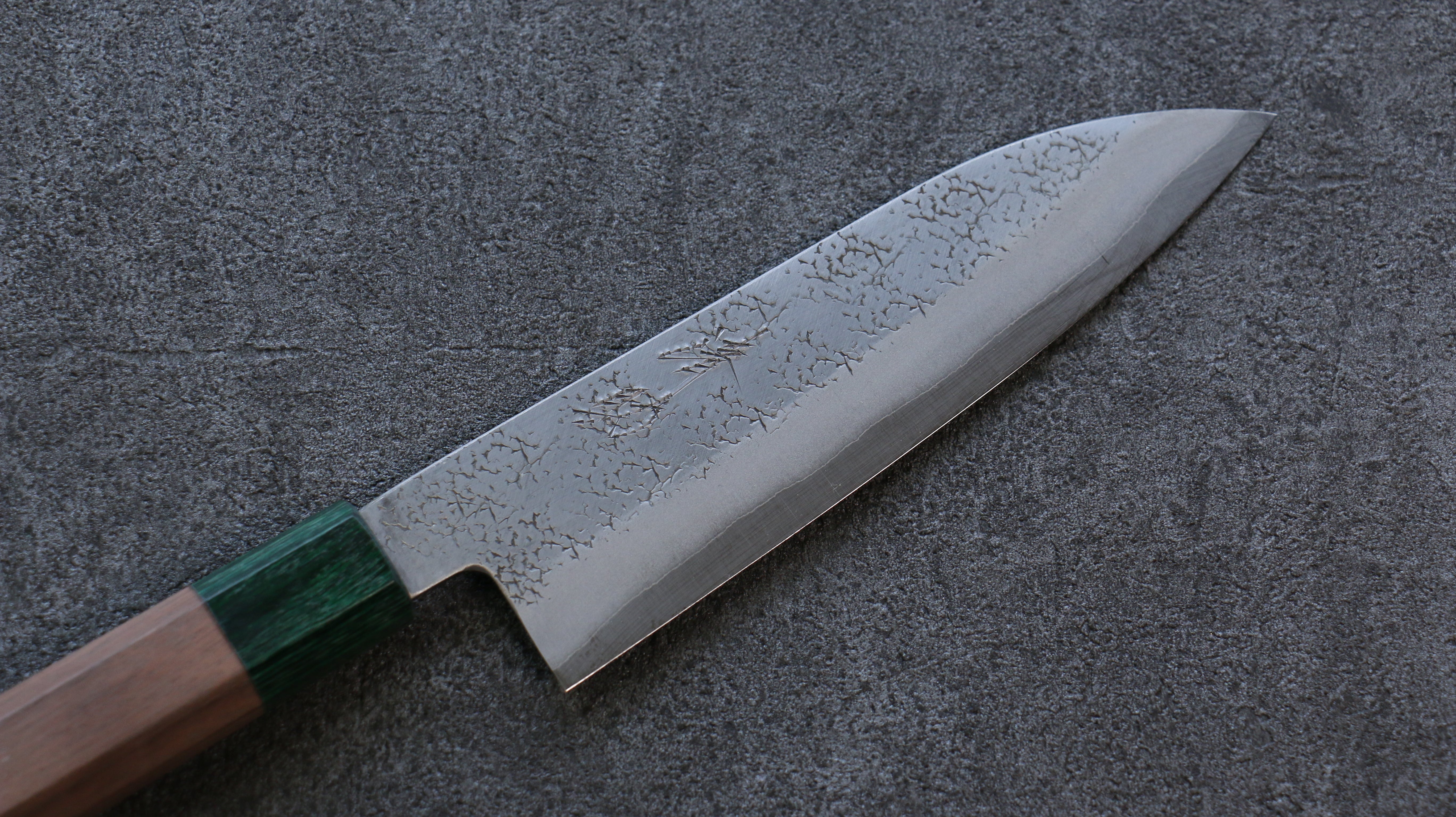 Seisuke Blue Super Hammered Santoku 165mm Walnut (With Double Green Pakka wood) Handle - Japanny - Best Japanese Knife