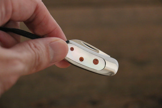 Moki Mini Pendant Pocket Knife w/ White Mother of Pearl and Apple Coral - Japanny - Best Japanese Knife