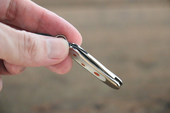 Moki Mini Pendant Pocket Knife w/ White Mother of Pearl and Apple Coral - Japanny - Best Japanese Knife