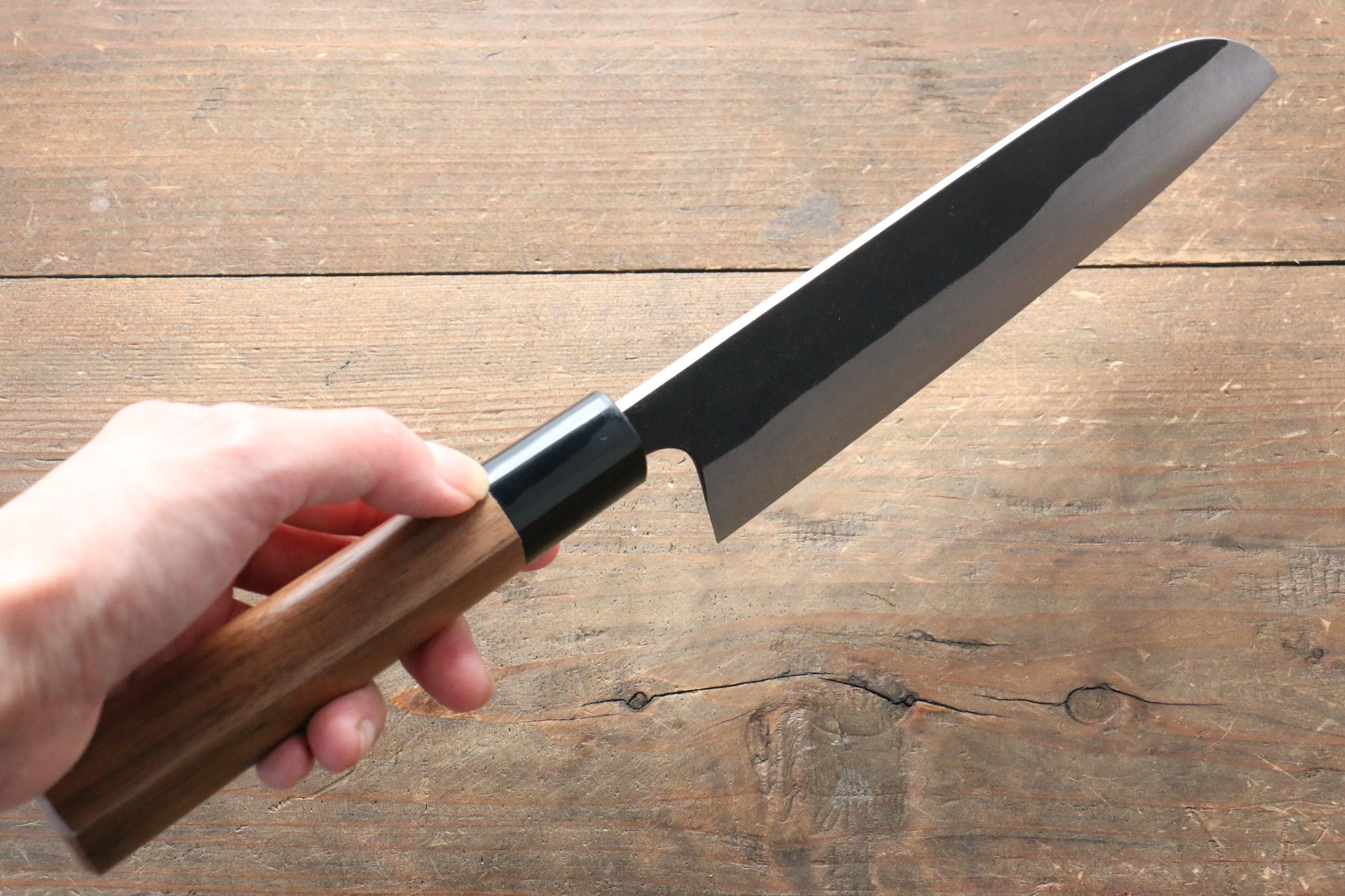 Shungo Ogata White Steel No.2 Black Finished Santoku 165mm Walnut Handle - Japanny - Best Japanese Knife