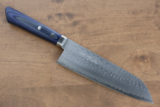 Kunihira VG1 Hammered Santoku 170mm Blue Pakka wood Handle - Japanny - Best Japanese Knife