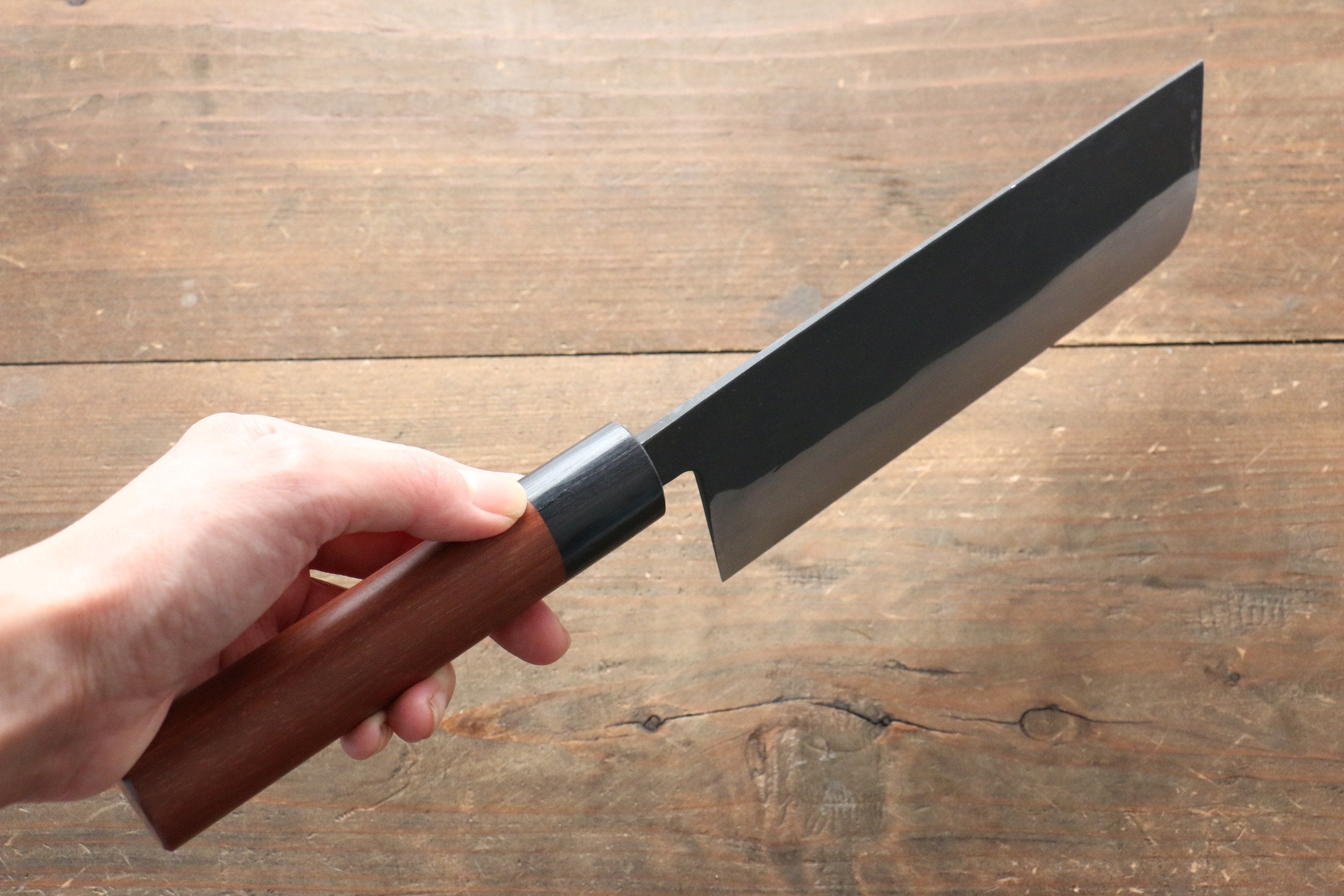 Shungo Ogata White Steel No.2 Kurouchi Damascus Nakiri 165mm Jarrah Handle - Japanny - Best Japanese Knife