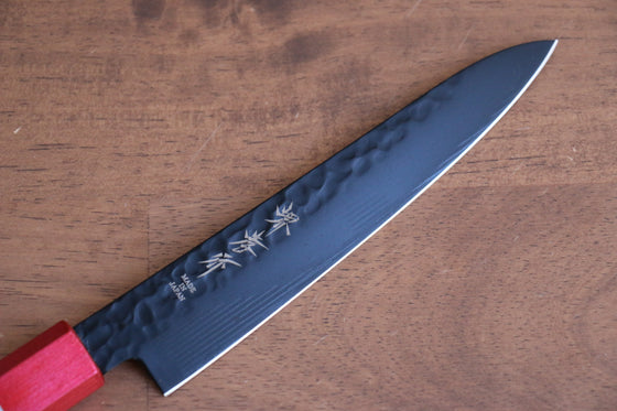 Sakai Takayuki Kurokage VG10 Hammered Teflon Coating Petty-Utility 150mm Live oak Lacquered (Kouseki) Handle - Japanny - Best Japanese Knife