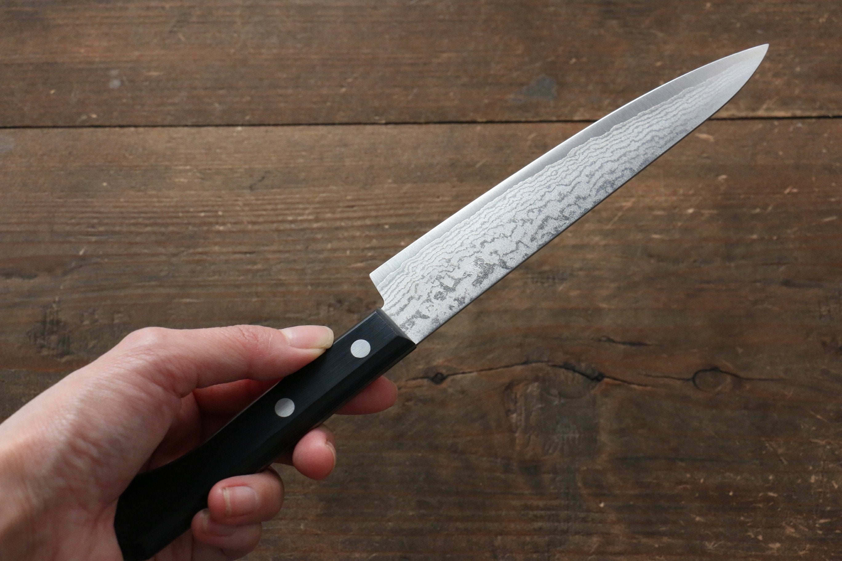 Shungo Ogata VG5 Damascus Petty-Utility 150mm Black Pakka wood Handle - Japanny - Best Japanese Knife