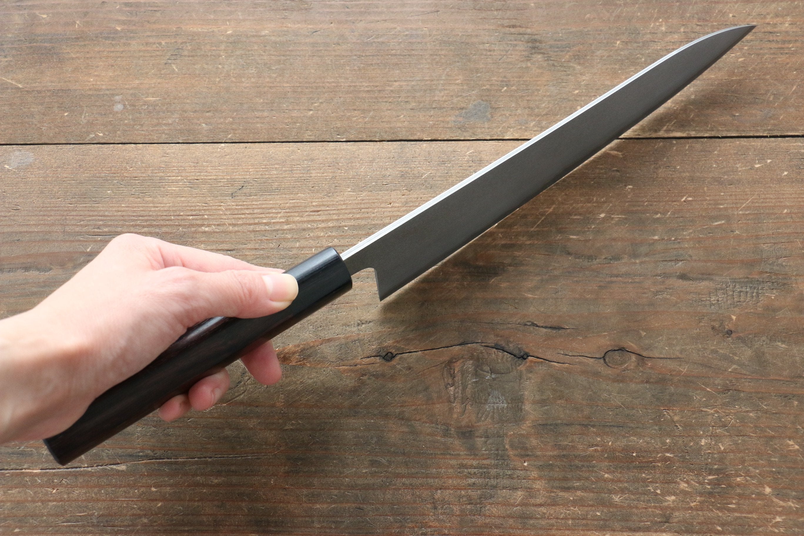 Shungo Ogata Silver Steel No.3 Damascus Black Finished Gyuto 210mm Shitan Handle - Japanny - Best Japanese Knife