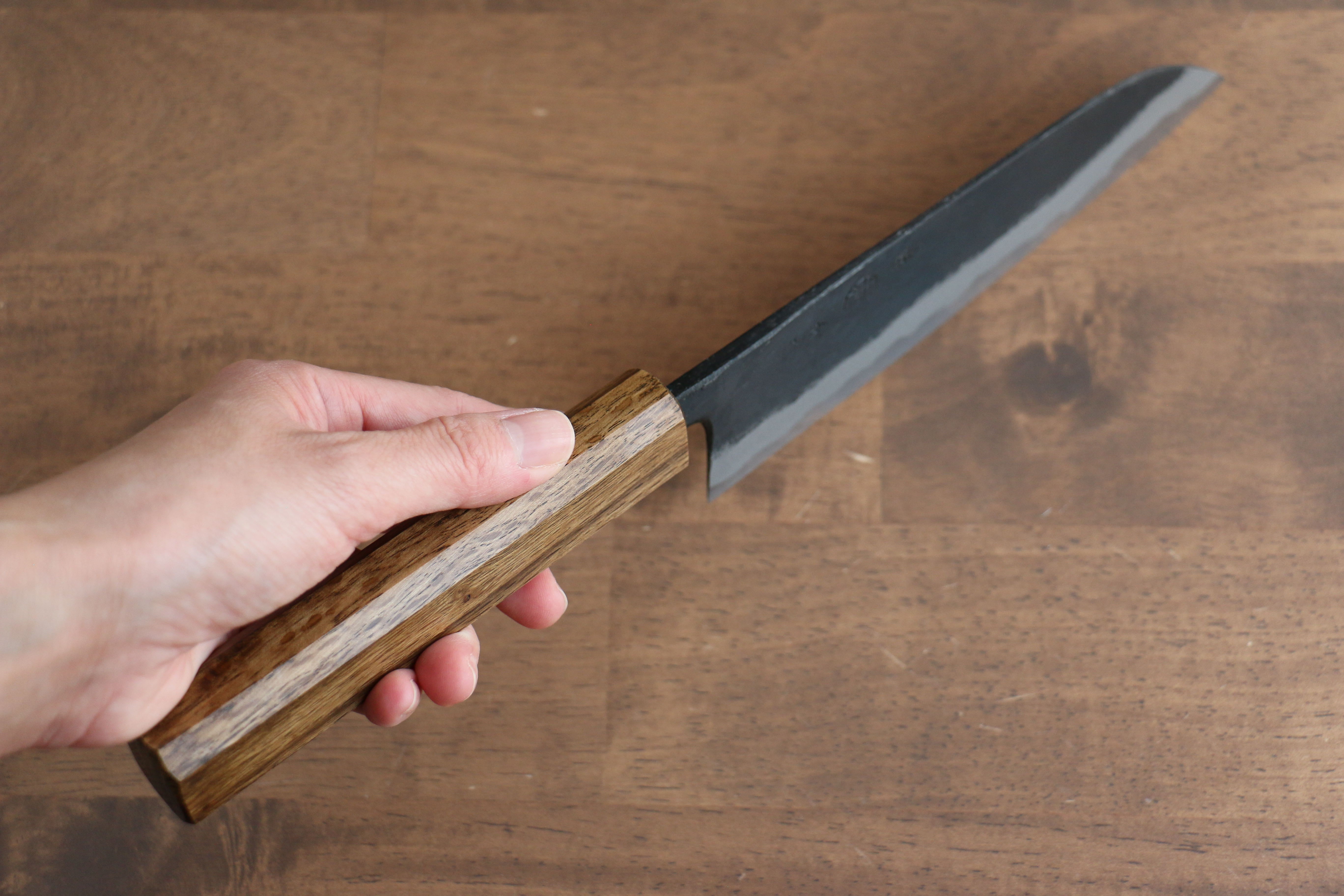 Kyohei Shindo Blue Steel Black Finished Santoku 170mm Live oak Lacquered Handle - Japanny - Best Japanese Knife