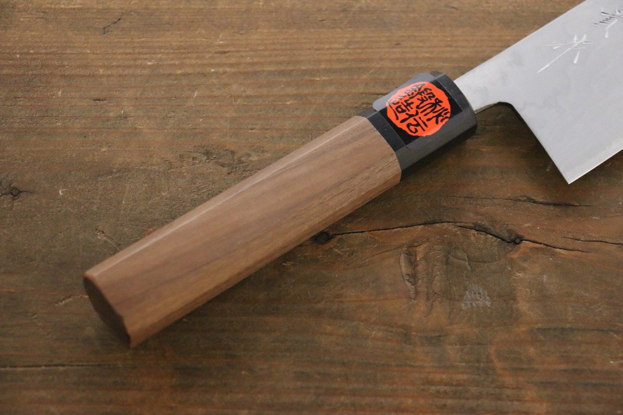 Shigeki Tanaka Blue Steel No.2 Damascus Nakiri 165mm Walnut Handle - Japanny - Best Japanese Knife