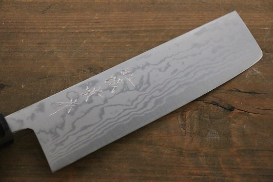 Shigeki Tanaka Blue Steel No.2 Damascus Nakiri 165mm Walnut Handle - Japanny - Best Japanese Knife