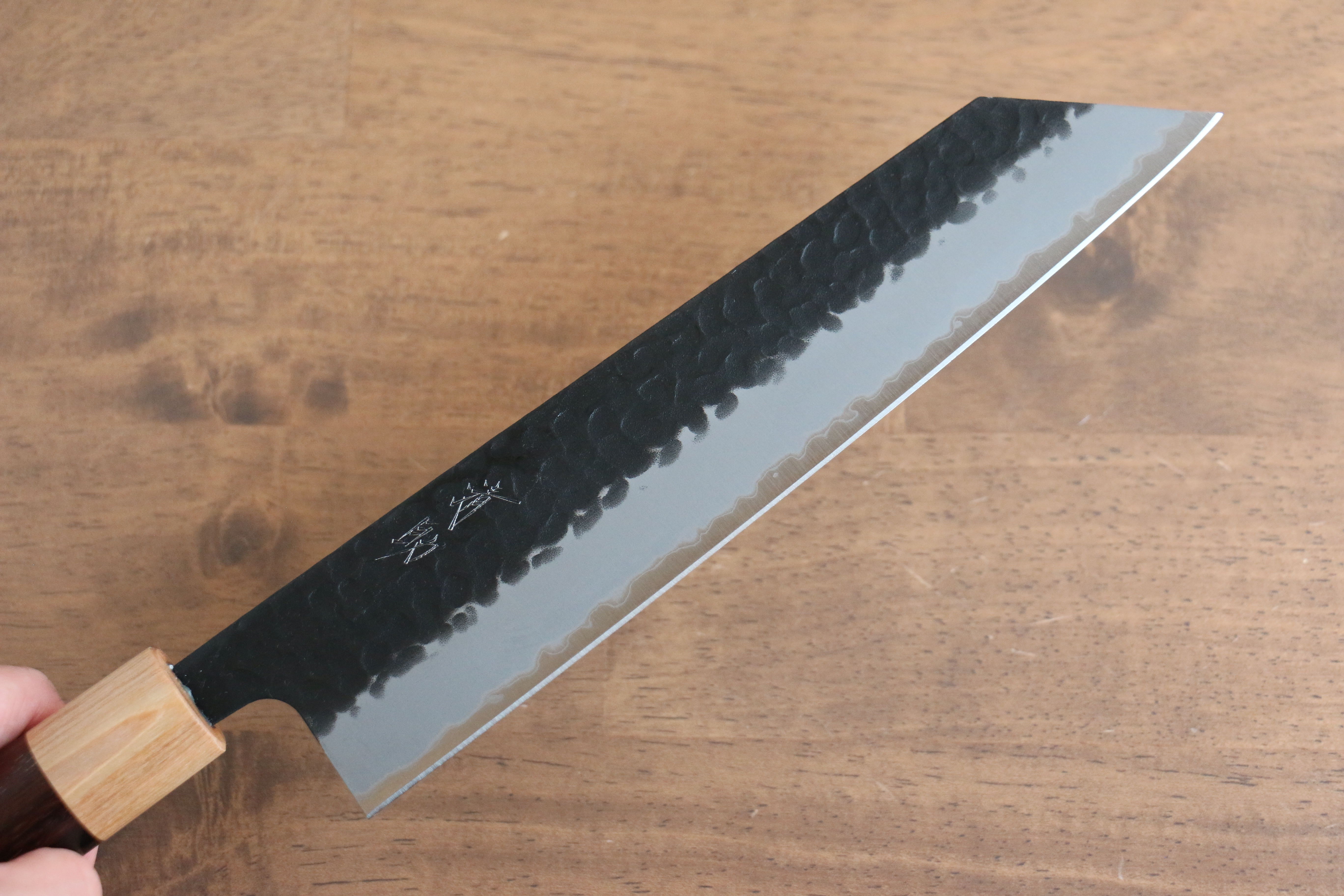 Seisuke Blue Super Hammered Kurouchi Kiritsuke 210mm Rosewood Handle - Japanny - Best Japanese Knife