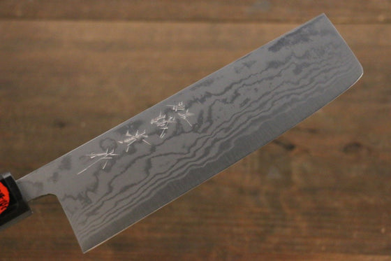 Shigeki Tanaka Blue Steel No.2 Damascus Nakiri 165mm Walnut Handle - Japanny - Best Japanese Knife