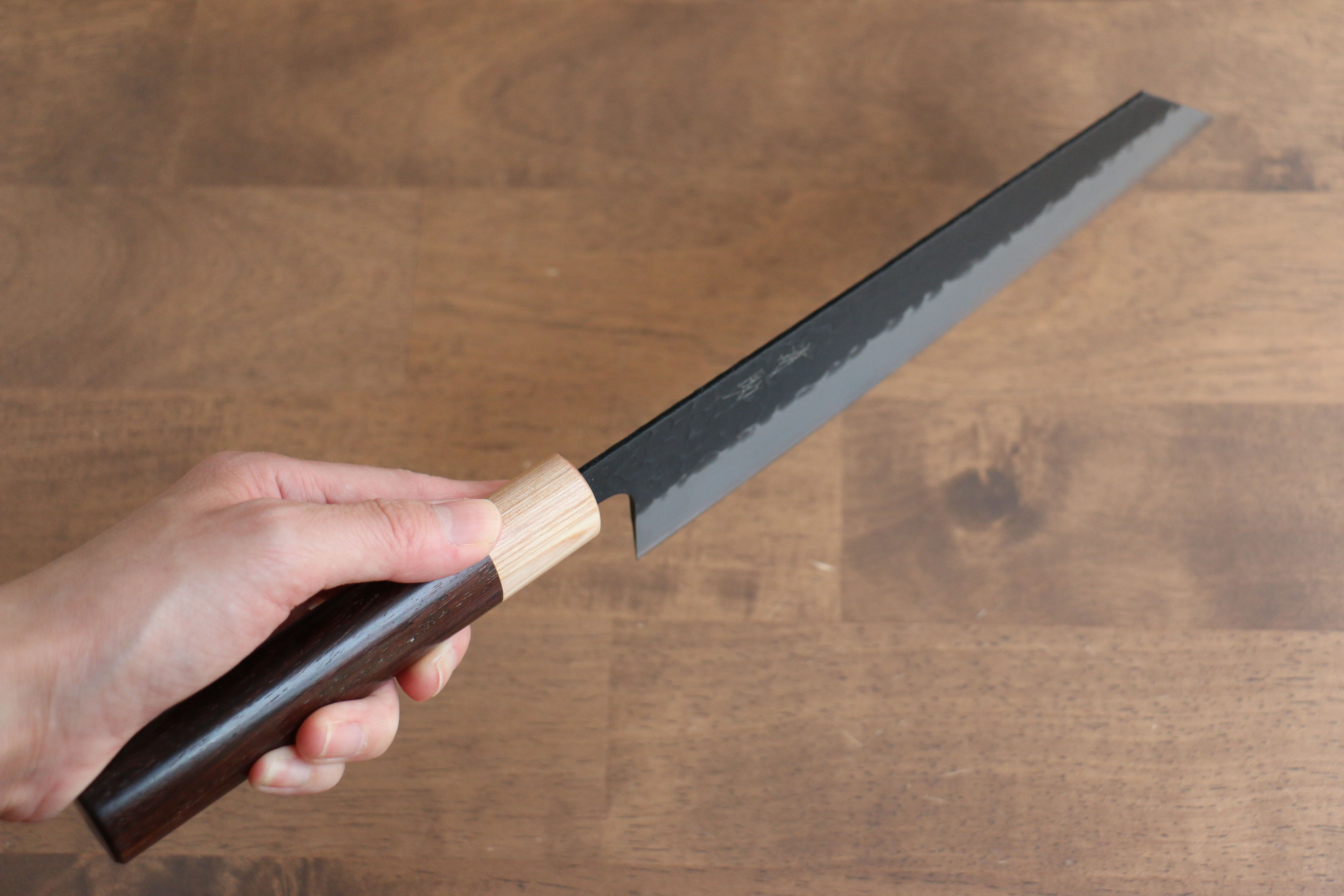 Seisuke Blue Super Hammered Kurouchi Kiritsuke 210mm Rosewood Handle - Japanny - Best Japanese Knife