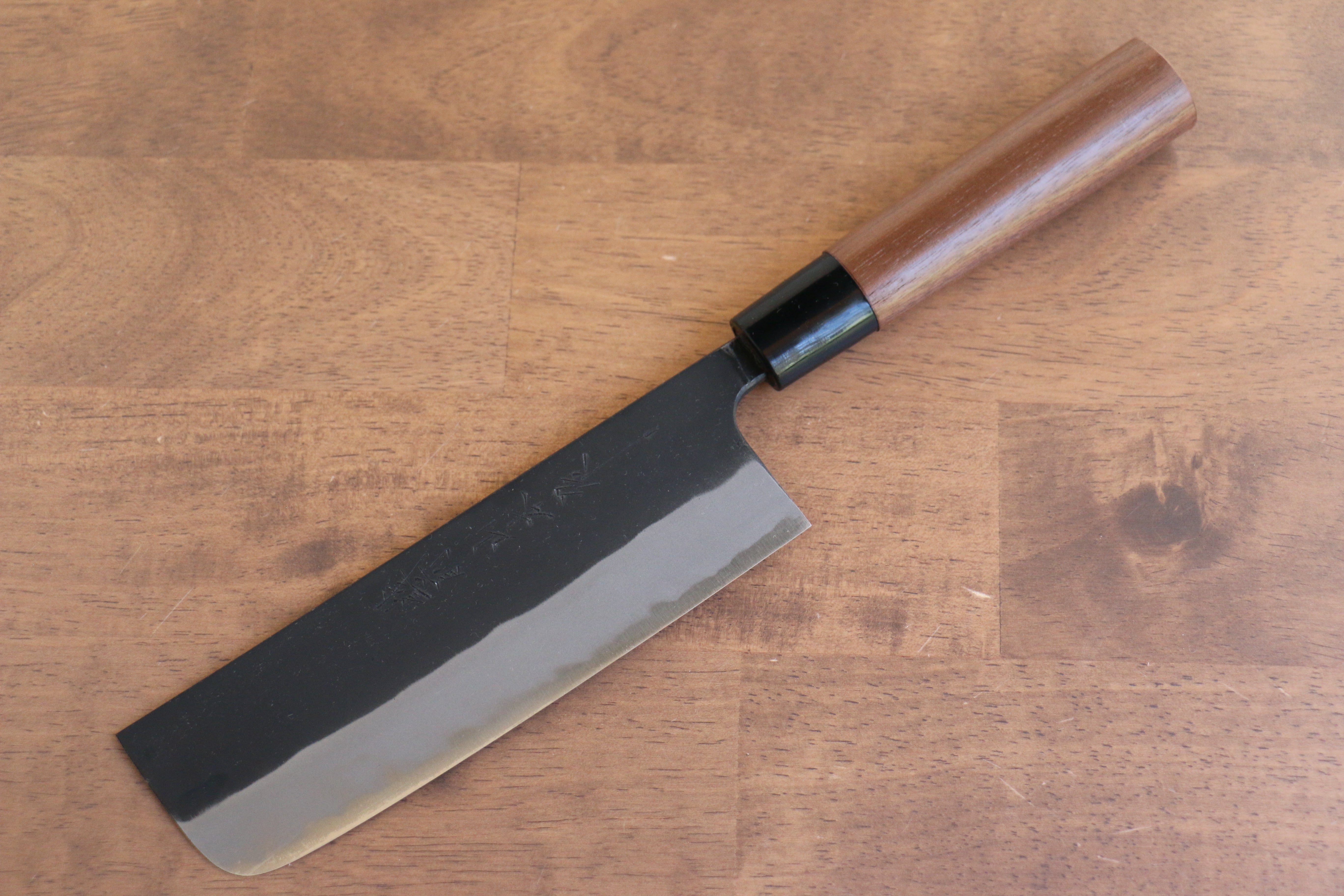 Nao Yamamoto Blue Steel Kurouchi Nakiri 165mm Walnut Handle - Japanny - Best Japanese Knife