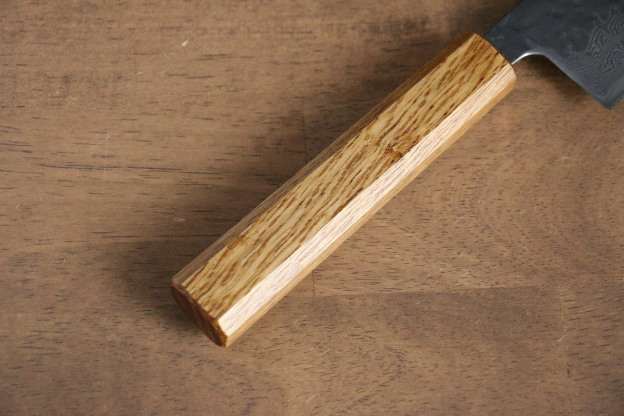 Seisuke Tsukikage AUS10 Migaki Finished Hammered Damascus Santoku 170mm Oak Handle - Japanny - Best Japanese Knife