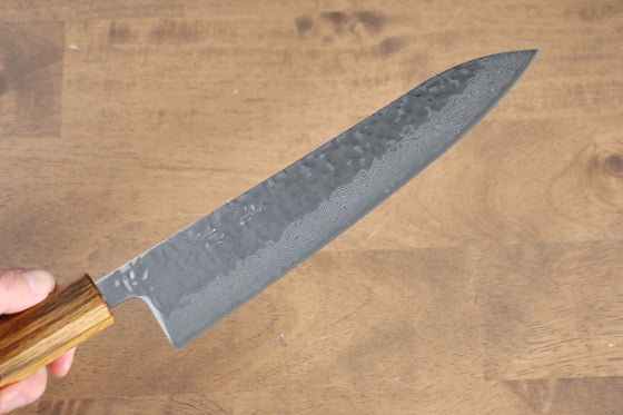 Seisuke Tsukikage AUS10 Migaki Finished Hammered Damascus Gyuto 210mm Oak Handle - Japanny - Best Japanese Knife