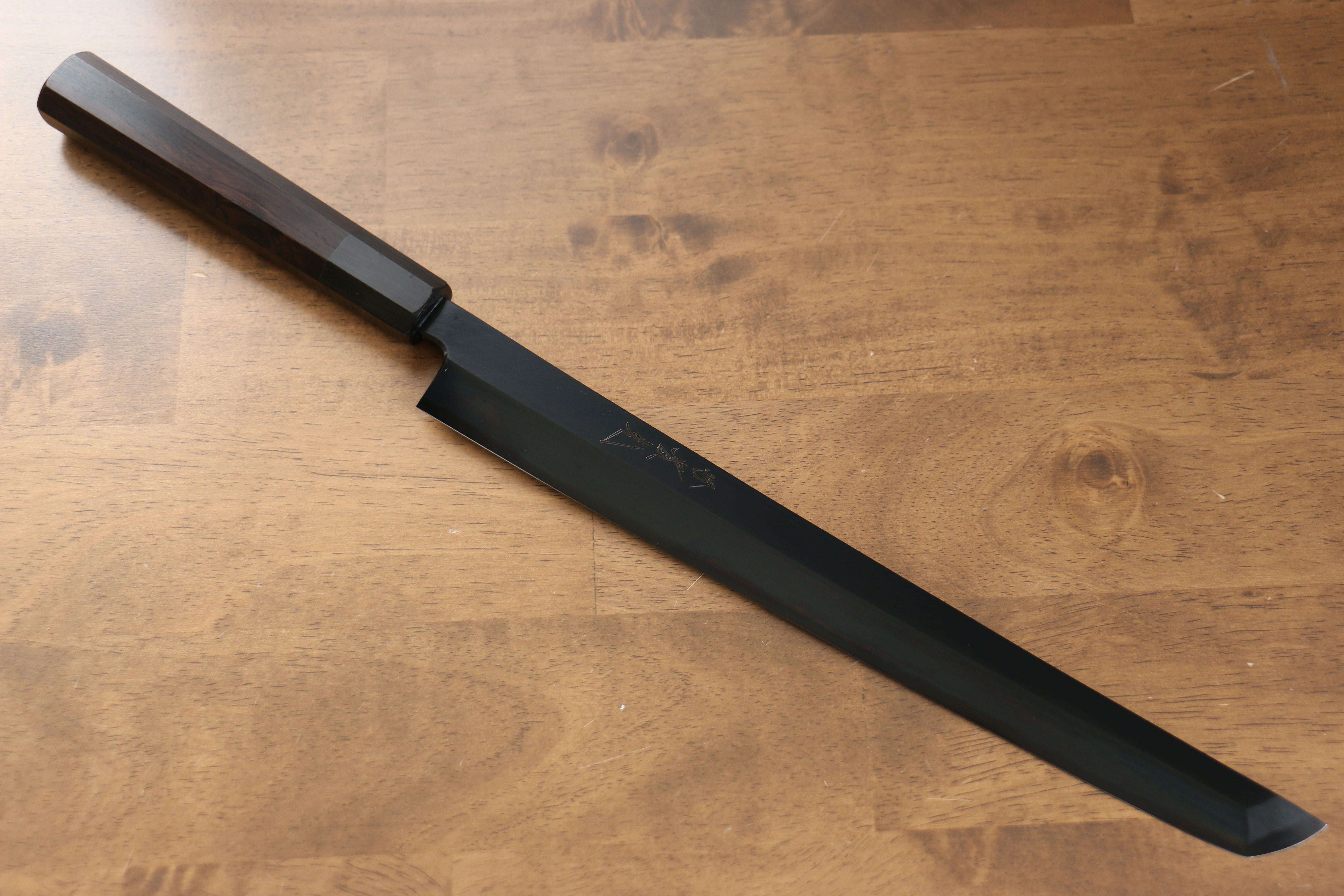 Jikko Ginza White Steel Black dyeing Sakimaru Yanagiba  300mm Ebony Wood Handle - Japanny - Best Japanese Knife