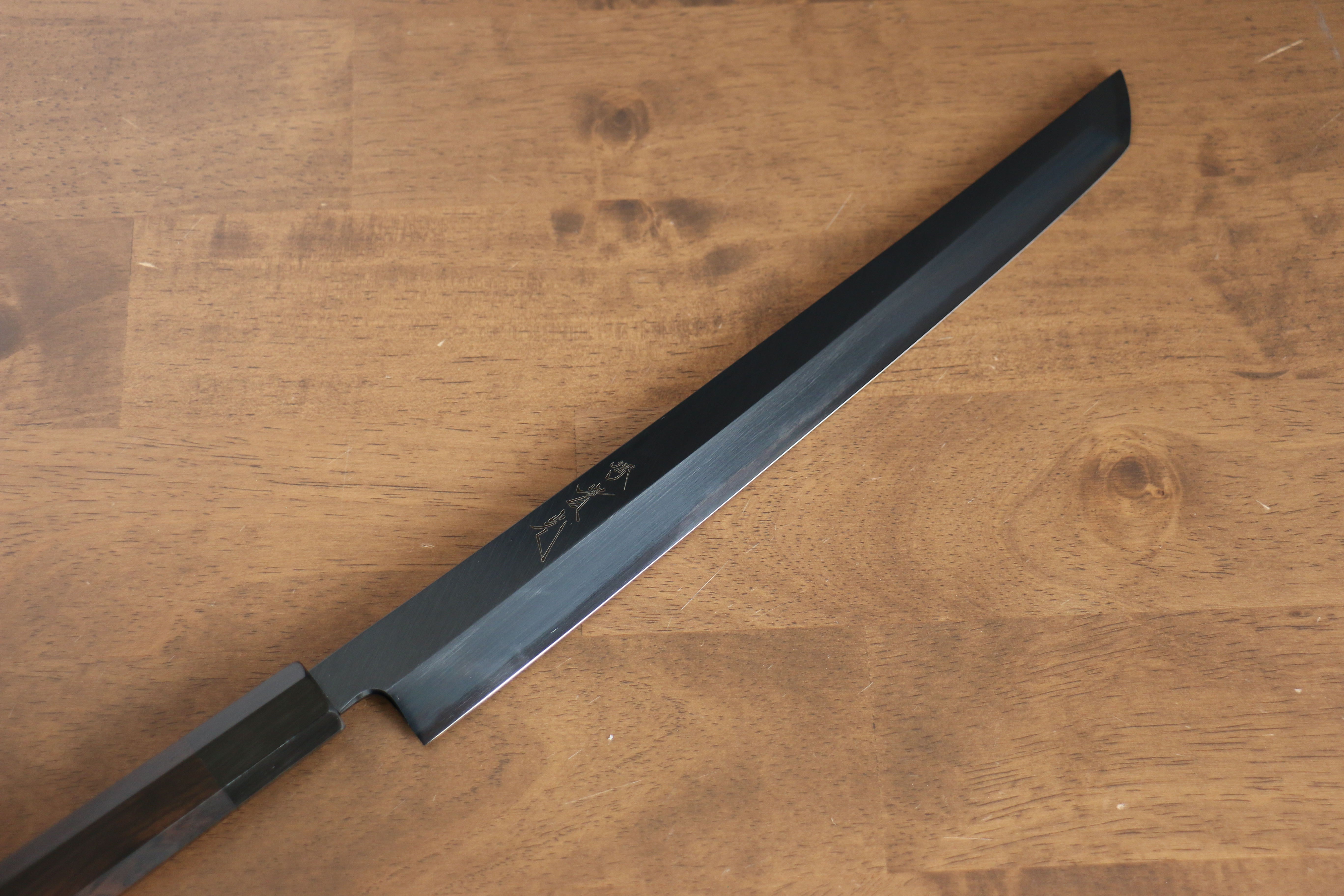 Jikko Ginza White Steel Black dyeing Sakimaru Yanagiba  300mm Ebony Wood Handle - Japanny - Best Japanese Knife