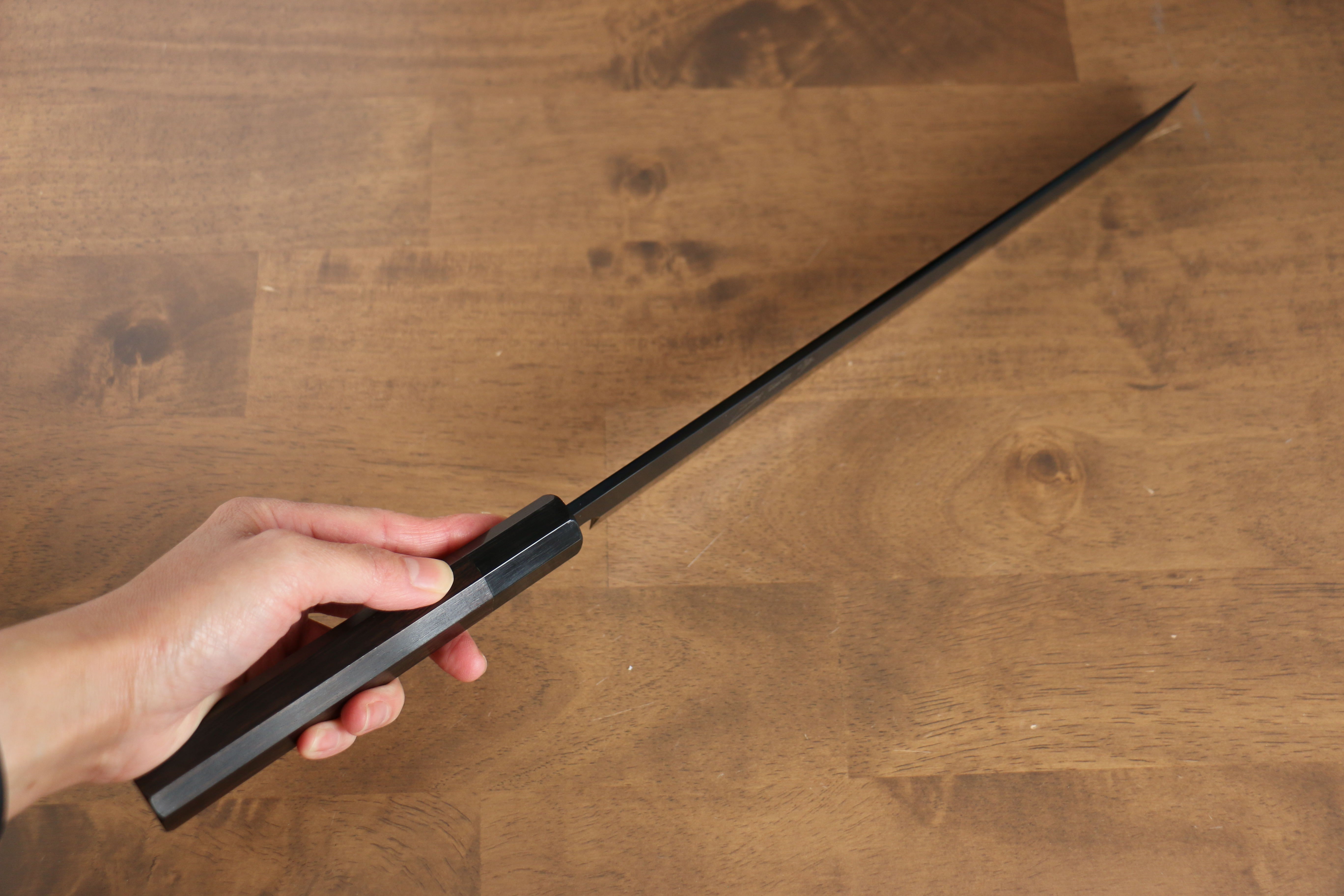 Jikko Ginza White Steel Black dyeing Sakimaru Yanagiba  300mm Ebony Wood Handle - Japanny - Best Japanese Knife