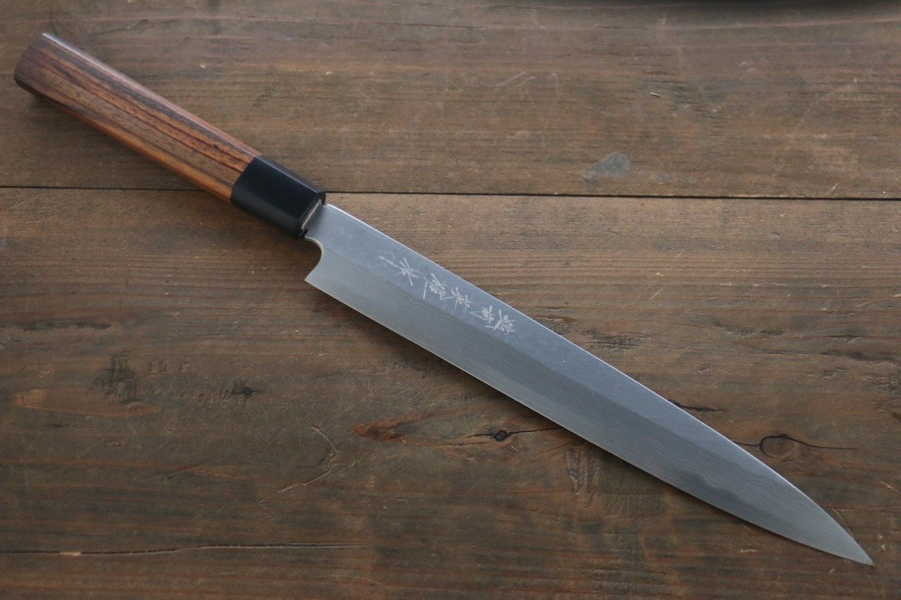 Hideo Kitaoka Blue Steel No.2 Damascus Yanagiba 240mm Shitan Handle - Japanny - Best Japanese Knife