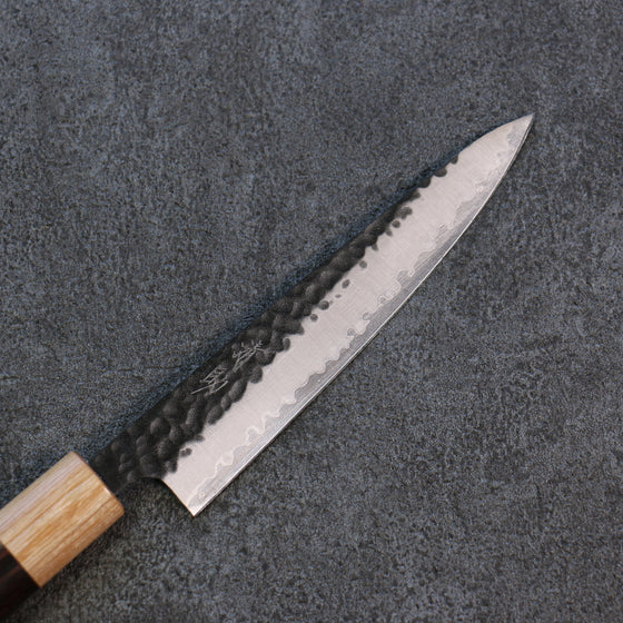 Seisuke Shitan Blue Super Hammered Kurouchi Petty-Utility 135mm Shitan Handle - Japanny - Best Japanese Knife