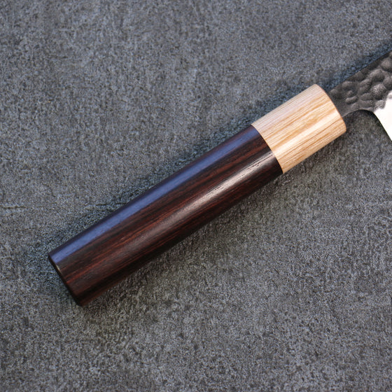 Seisuke Shitan Blue Super Hammered Kurouchi Petty-Utility 135mm Shitan Handle - Japanny - Best Japanese Knife