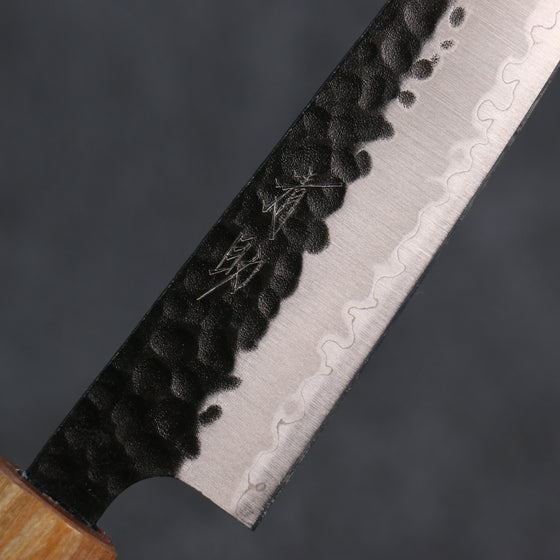 Seisuke Shitan Blue Super Hammered Kurouchi Petty-Utility 135mm Shitan Handle - Japanny - Best Japanese Knife