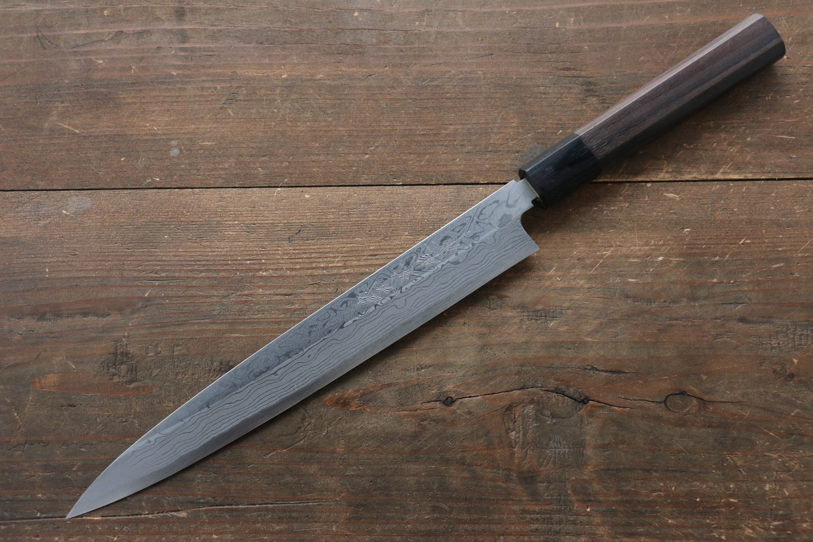 [Left Handed] Hideo Kitaoka White Steel No.2 Damascus Yanagiba Japanese Chef Knife 240mm - Japanny - Best Japanese Knife