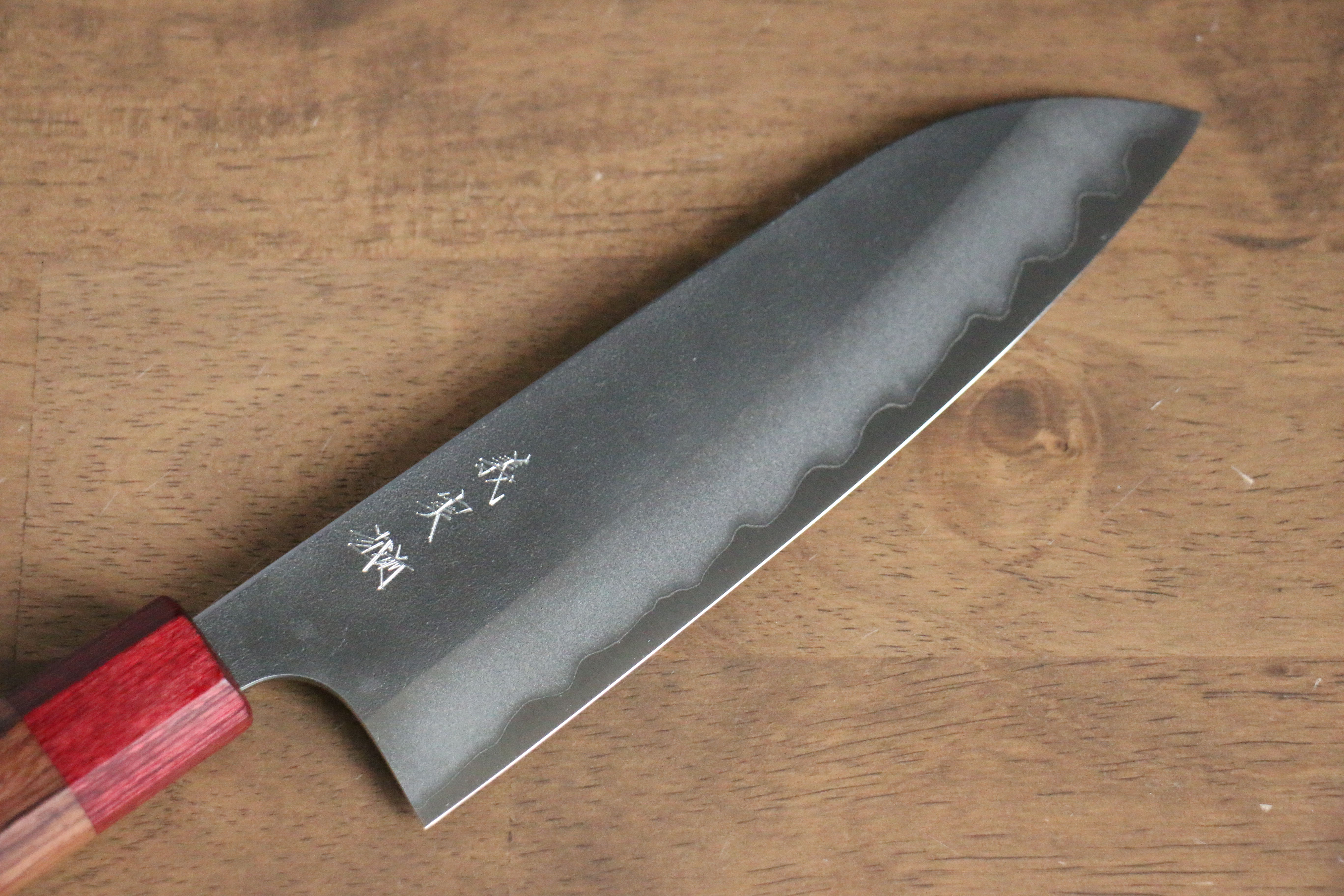 Yoshimi Kato Blue Super Nashiji Santoku 170mm with Red Honduras Handle - Japanny - Best Japanese Knife