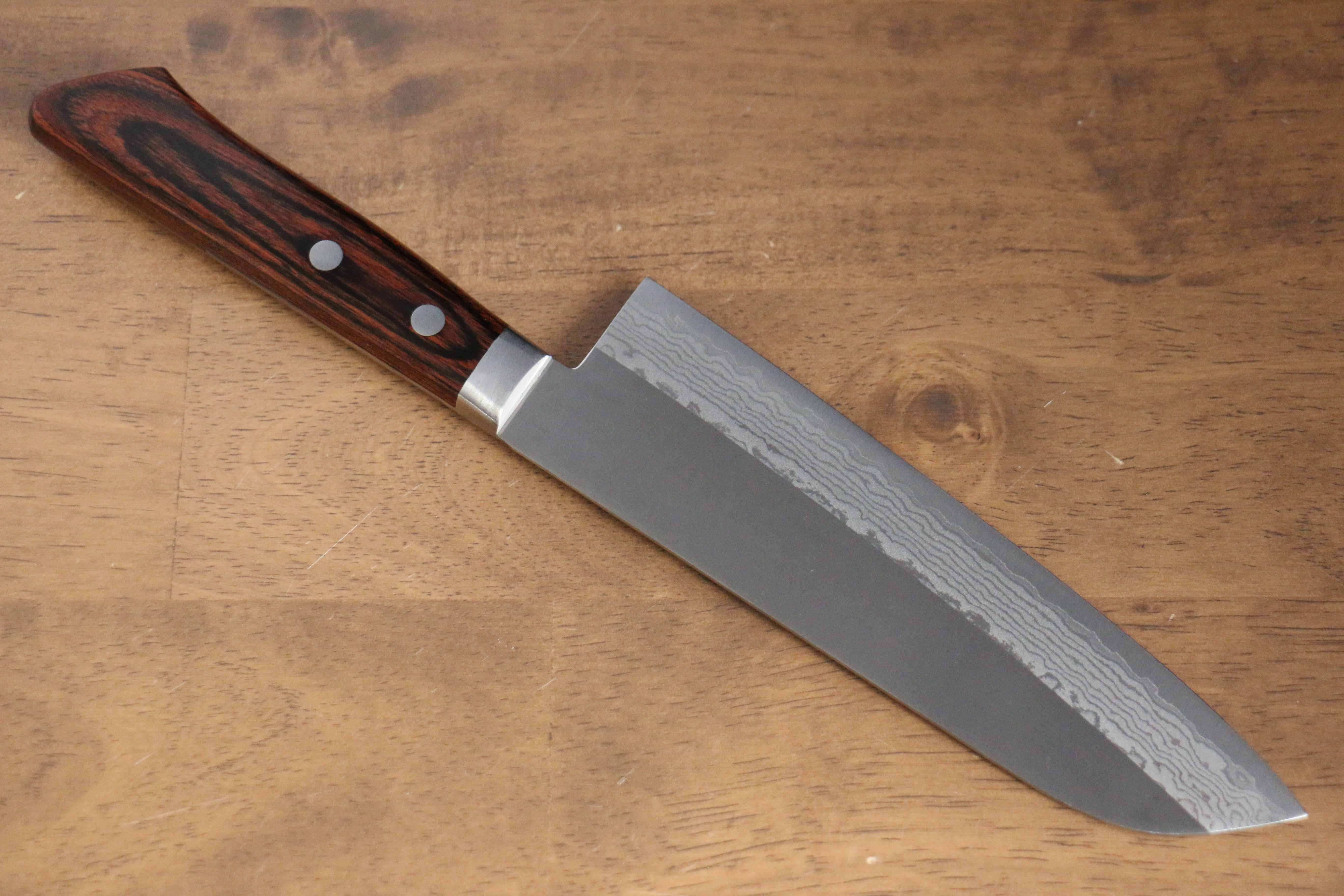 Kunihira Sairyu VG10 Migaki Finished Damascus Santoku 170mm Mahogany Handle - Japanny - Best Japanese Knife