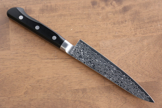 Seisuke AUS10 45 Layer Mirrored Finish Damascus Petty-Utility 135mm Black Pakka wood Handle - Japanny - Best Japanese Knife