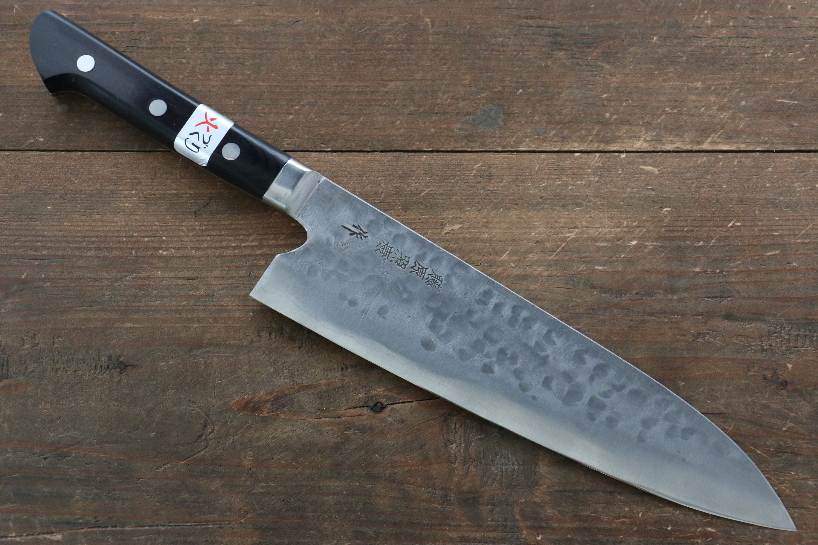 Fujiwara Teruyasu Fujiwara Teruyasu Maboroshi White Steel No.1 Nashiji Hammered Gyuto 210mm with Black Pakka wood Handle - Japanny - Best Japanese Knife