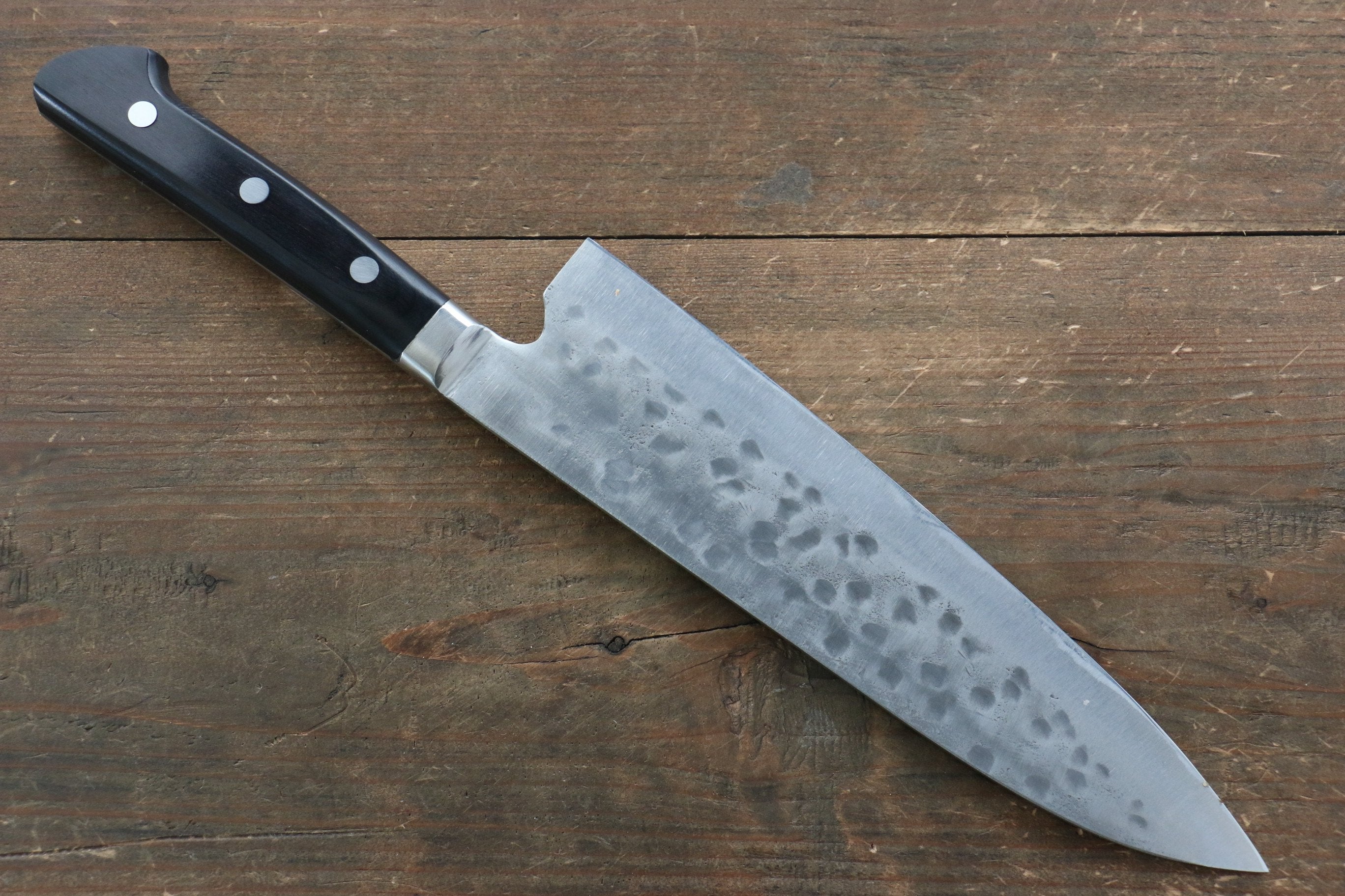 Fujiwara Teruyasu Fujiwara Teruyasu Maboroshi White Steel No.1 Nashiji Hammered Gyuto 210mm with Black Pakka wood Handle - Japanny - Best Japanese Knife