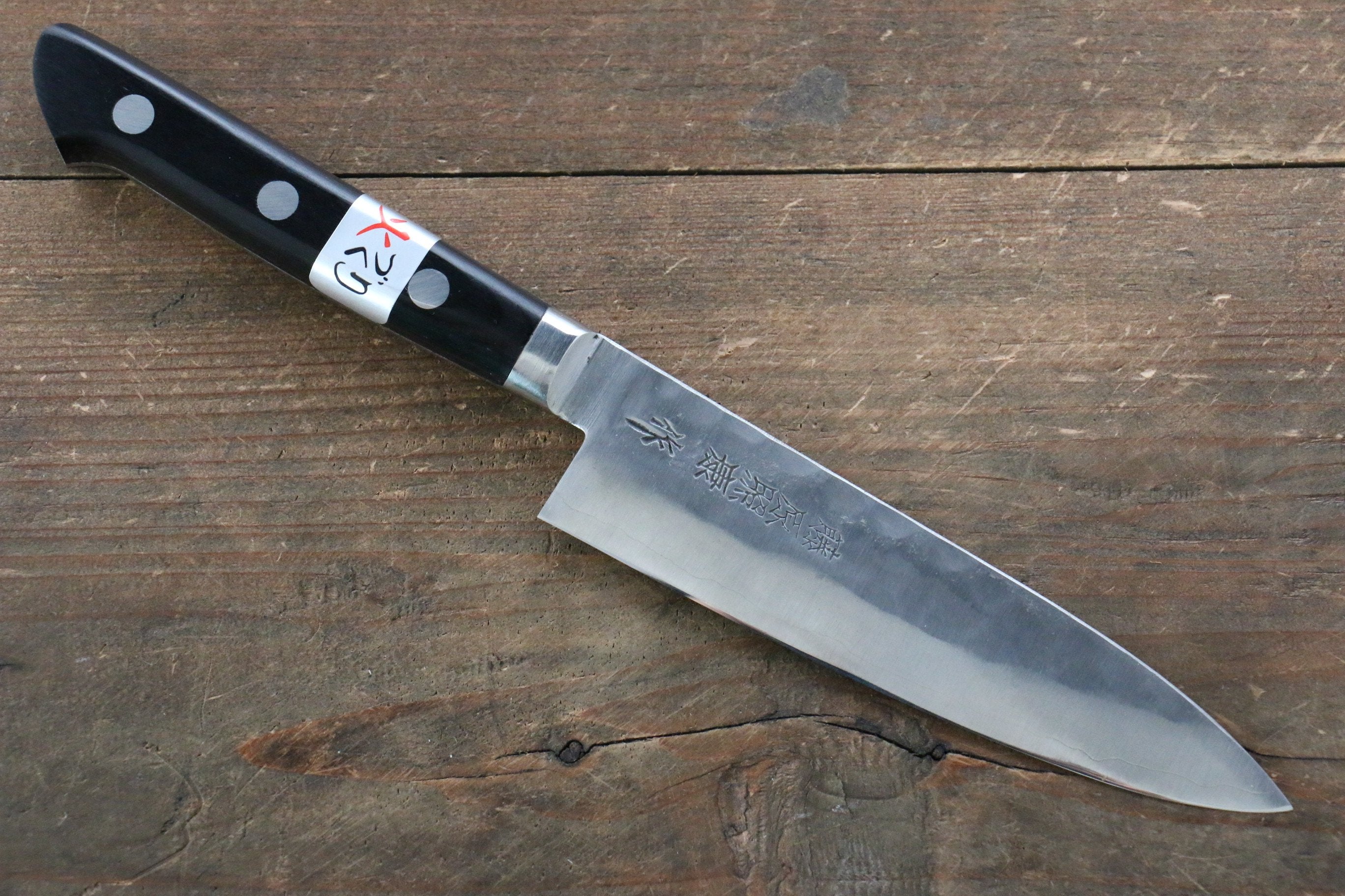 Fujiwara Teruyasu Fujiwara Teruyasu Maboroshi White Steel No.1 Nashiji Hammered Petty-Utility 130mm with Black Pakka wood Handle - Japanny - Best Japanese Knife