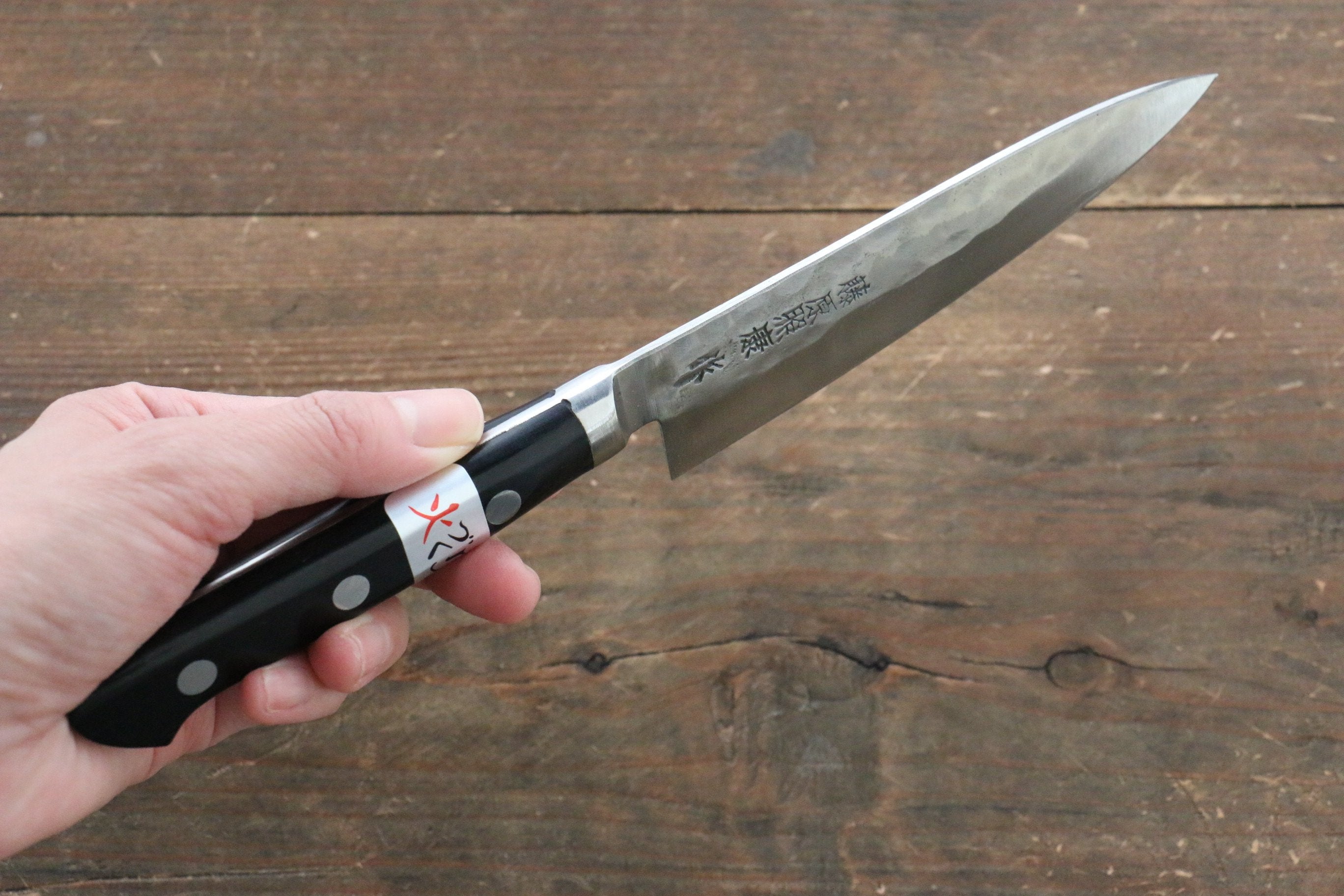 Fujiwara Teruyasu Fujiwara Teruyasu Maboroshi White Steel No.1 Nashiji Hammered Petty-Utility 130mm with Black Pakka wood Handle - Japanny - Best Japanese Knife