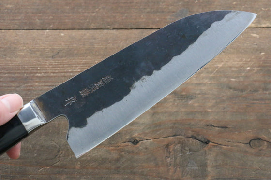 Fujiwara Teruyasu Fujiwara Teruyasu Denka Blue Super Black Finished Santoku 165mm with Black Pakka wood Handle - Japanny - Best Japanese Knife