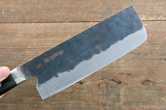 Fujiwara Teruyasu Fujiwara Teruyasu Denka Blue Super Black Finished Nakiri 165mm with Black Pakka wood Handle - Japanny - Best Japanese Knife