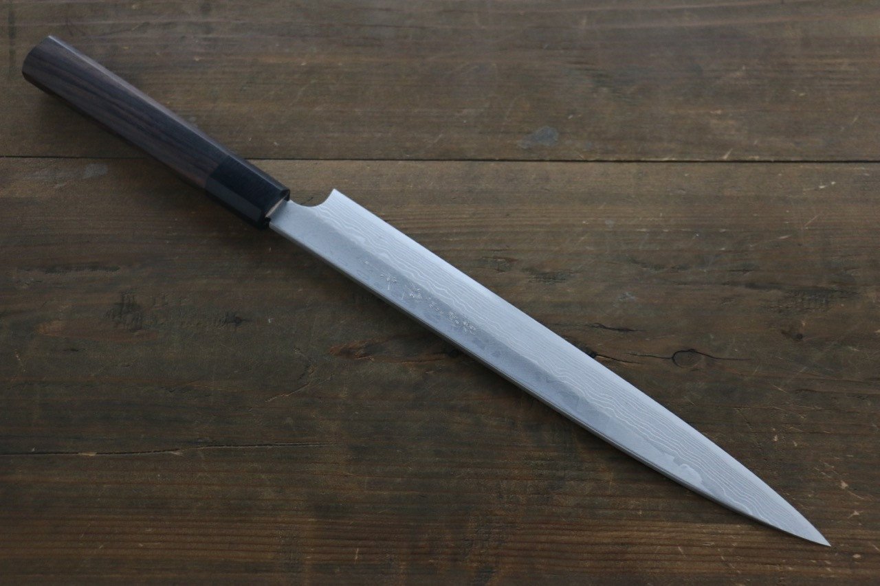 [Left Handed] Hideo Kitaoka White Steel No.2 Damascus Yanagiba Japanese Chef Knife 300mm - Japanny - Best Japanese Knife
