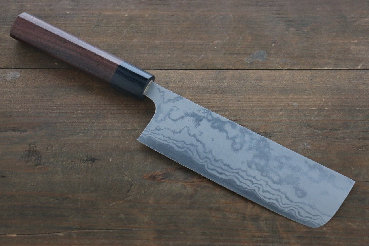 Shungo Ogata White Steel No.2 Damascus Migaki Finished Nakiri 165mm Shitan Handle - Japanny - Best Japanese Knife