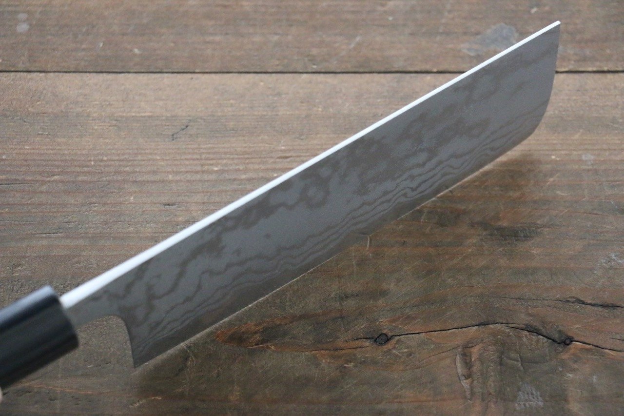 Shungo Ogata White Steel No.2 Damascus Migaki Finished Nakiri 165mm Shitan Handle - Japanny - Best Japanese Knife